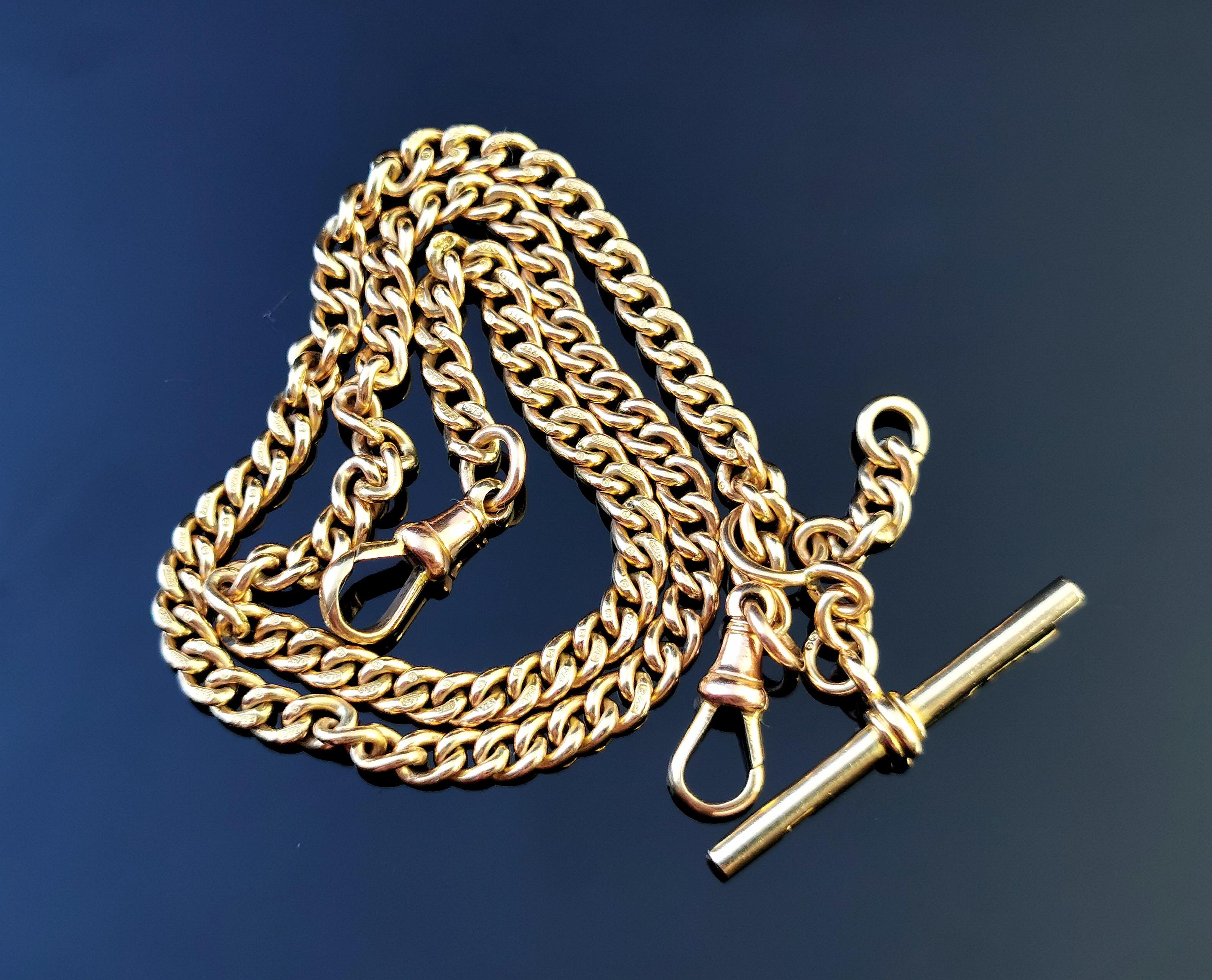 Victorian Antique 9kt Yellow Gold Double Albert Chain, Watch Chain, Curb Link