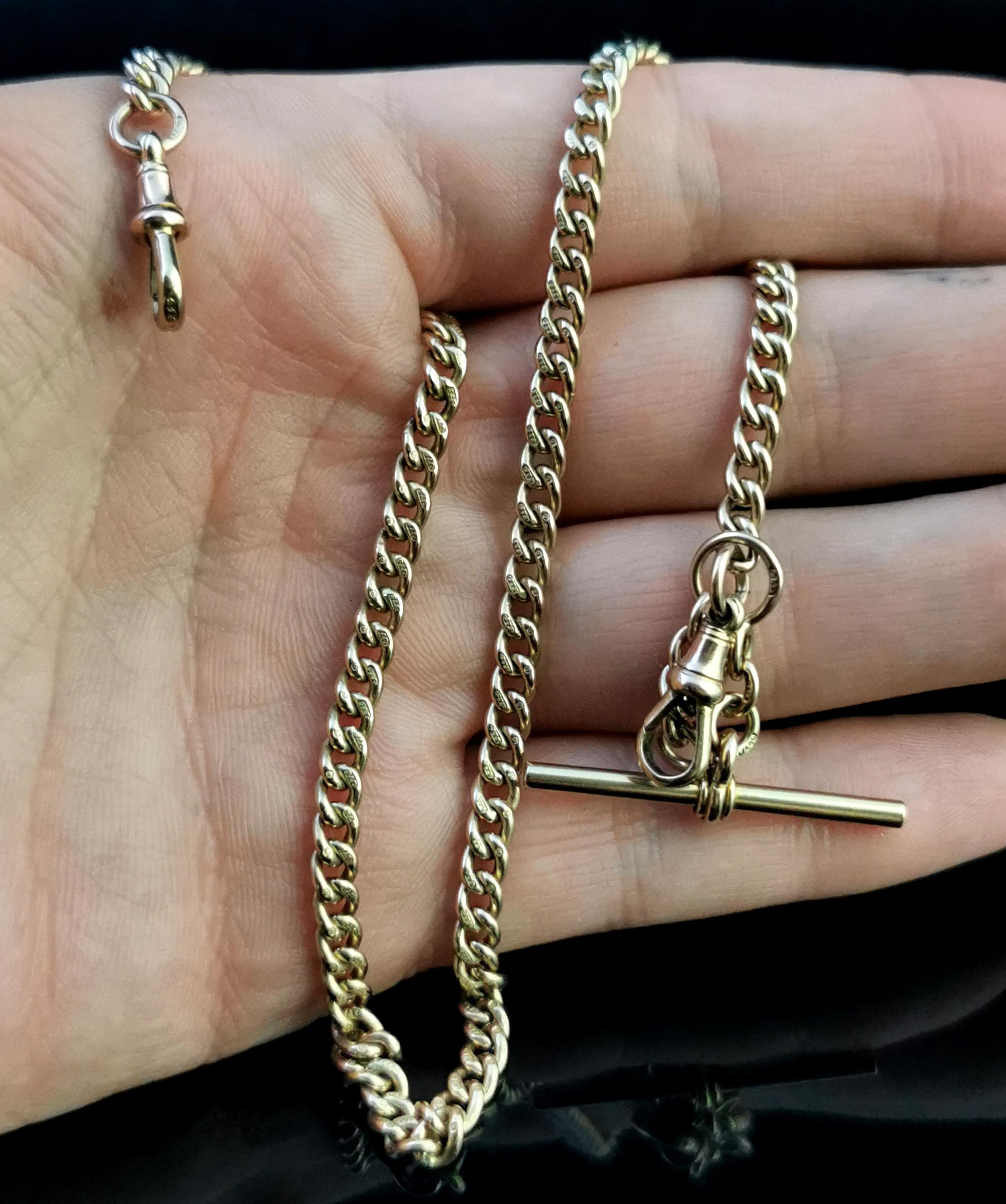 Antique 9kt Yellow Gold Double Albert Chain, Watch Chain, Curb Link 2