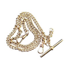 Antique 9kt Yellow Gold Double Albert Chain, Watch Chain, Curb Link