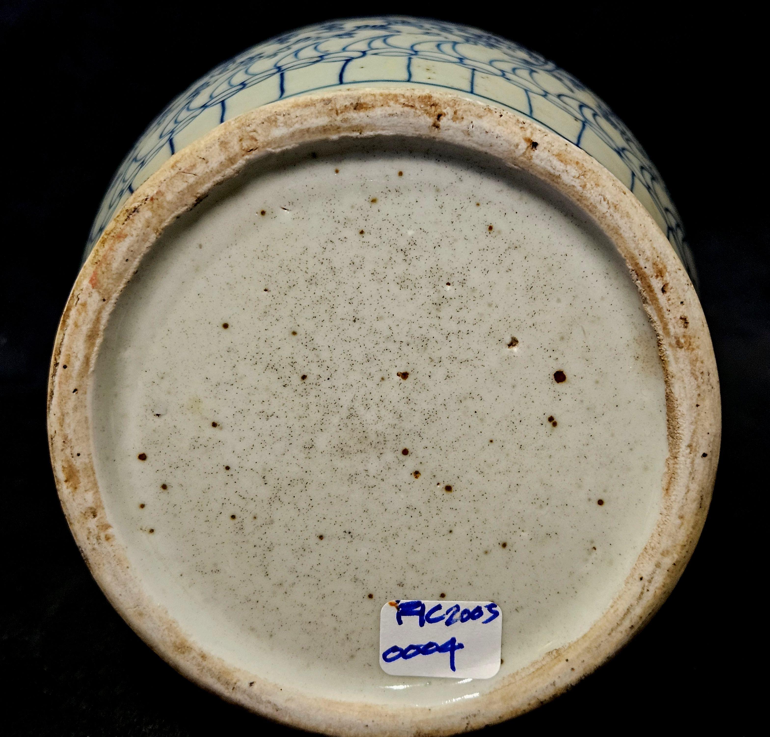 Antico vaso cinese in porcellana bianca e blu, XIX secolo in vendita 1