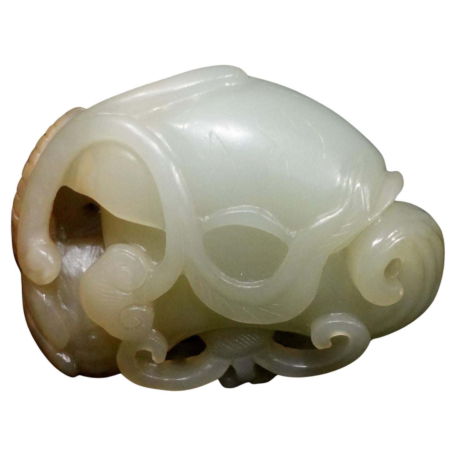 Antique Chinese Carved Hetain Light Celadon/ White Jade, 19th Century For Sale