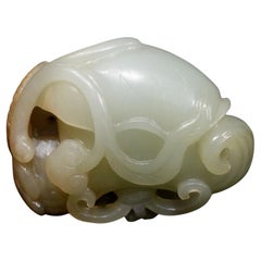 Celadon clair chinois sculpté en bois de cervidé/jade blanc, 19e siècle
