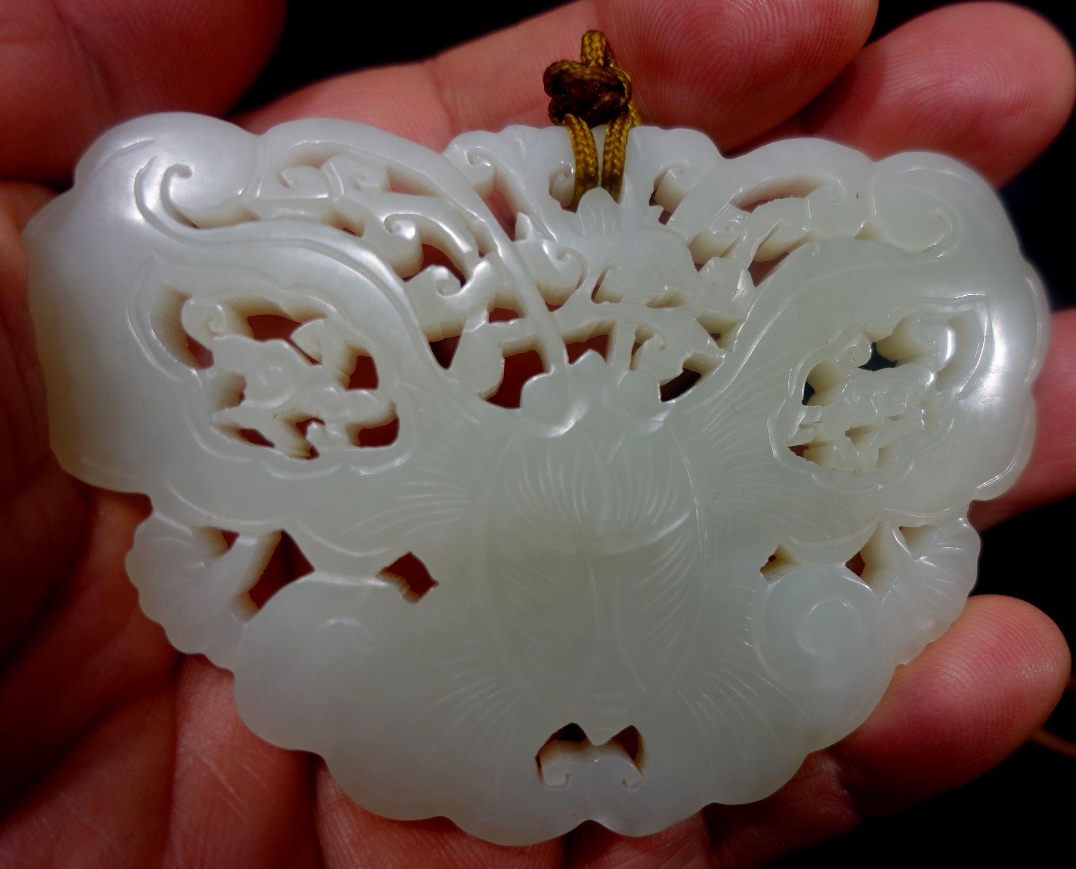 Other Antique A Chinese Chinese Carved Hetain White Jade Pendant, 19th Century For Sale