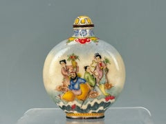 Antique Chinese Canton Enamelled Copper Snuff Bottle with Qianlong Mark