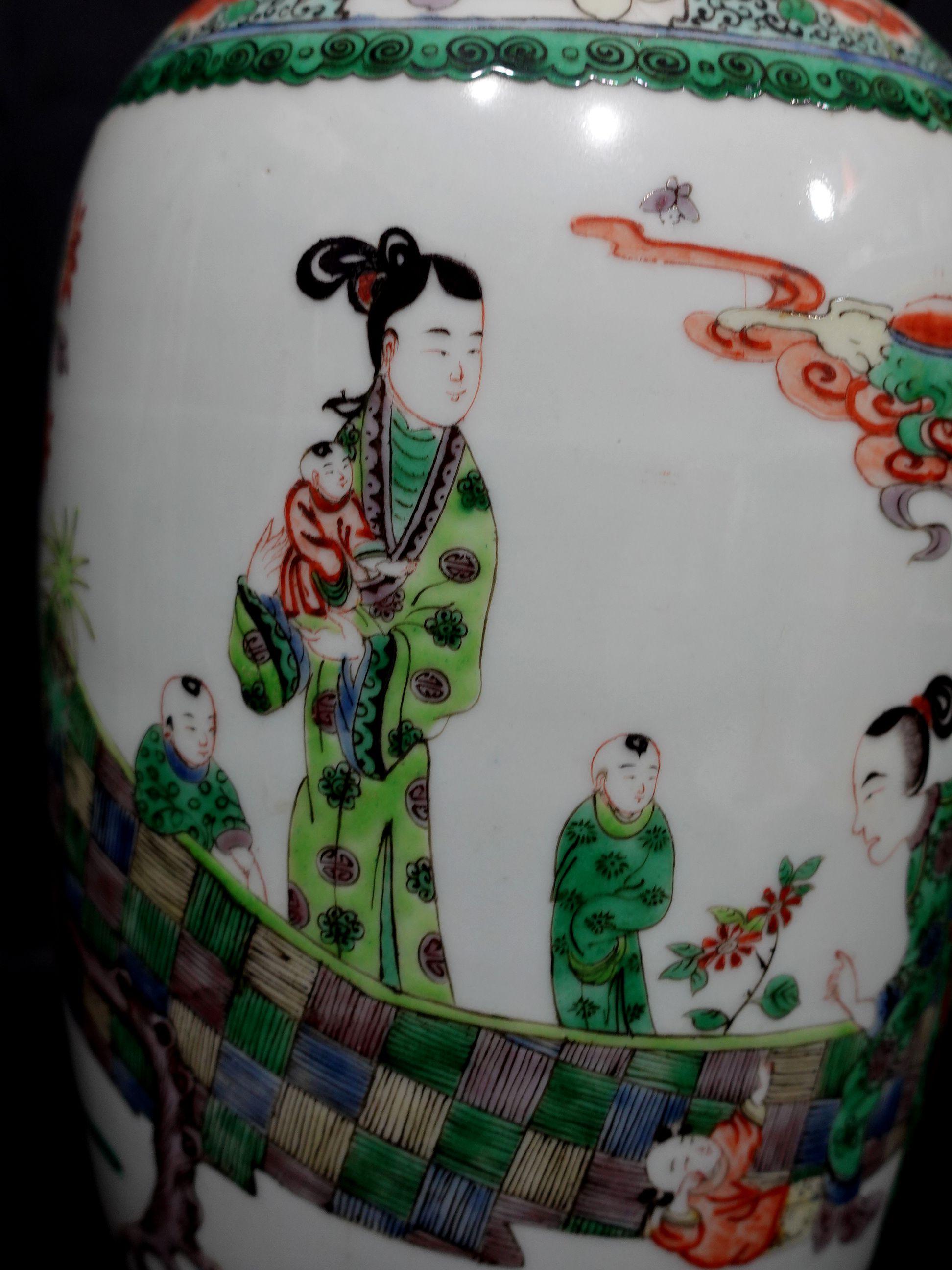Hand-Crafted Antique A Chinese Famille Verte Vase 19th Century For Sale
