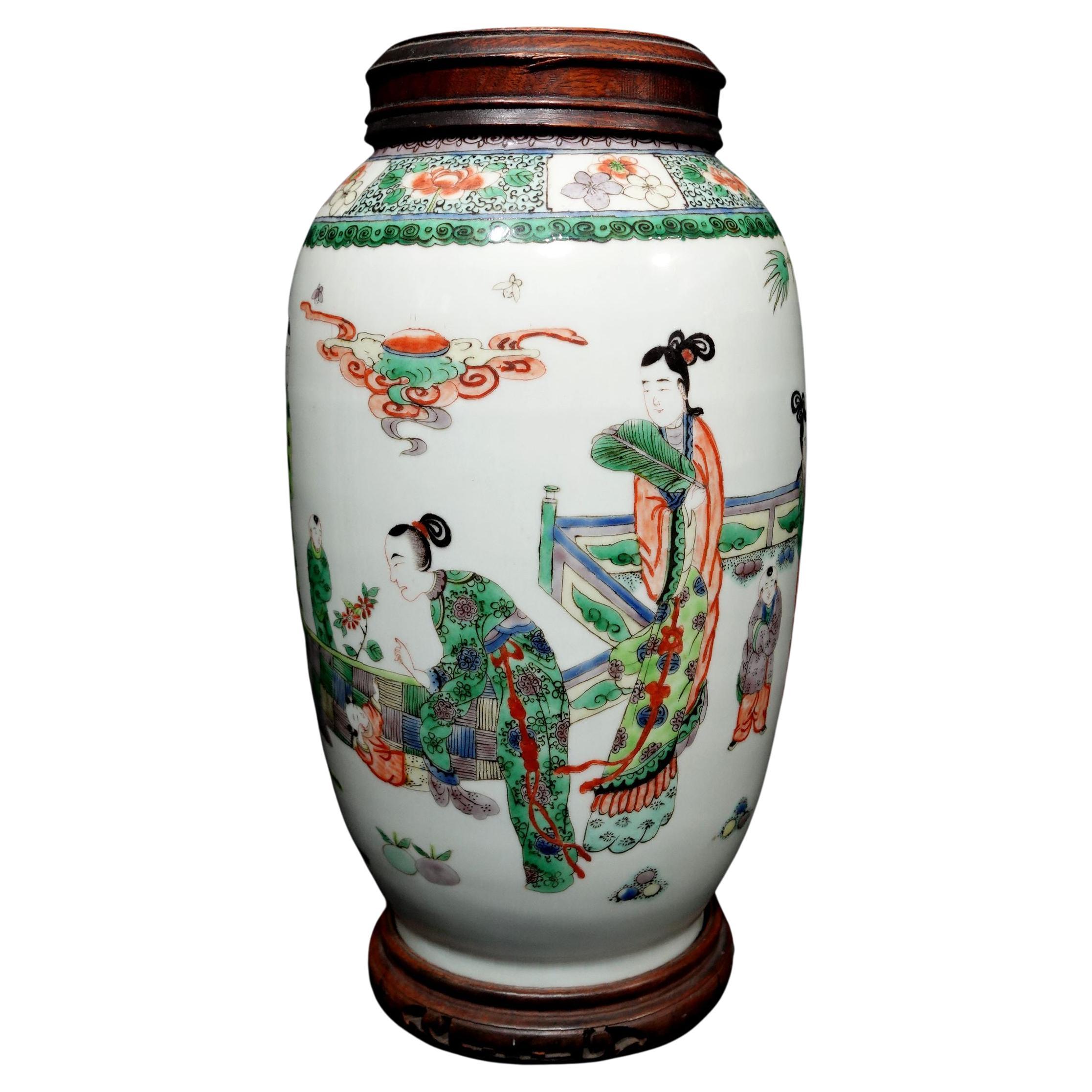 Antike chinesische Famille Verte-Vase, 19. Jahrhundert, Famille Verte