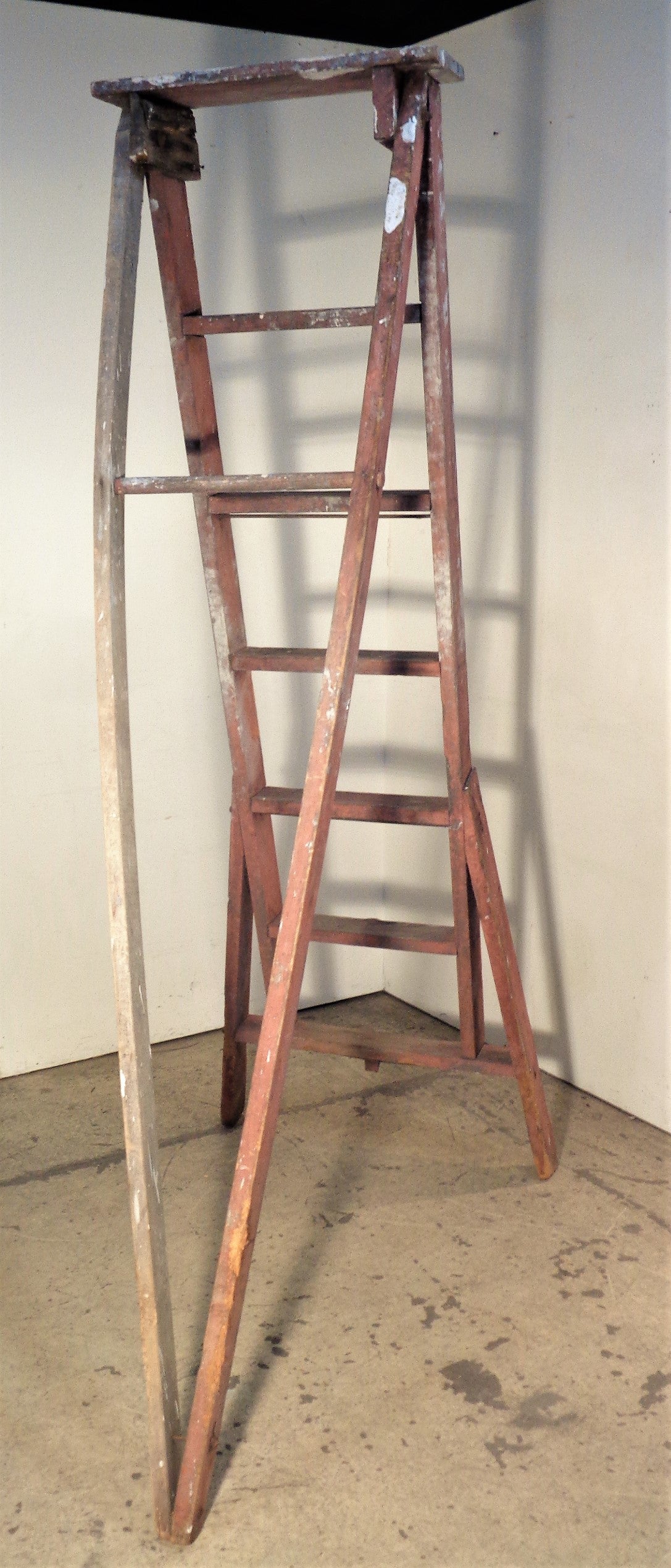 Metal  Antique A Frame Apple Orchard Ladder Original Red Paint For Sale