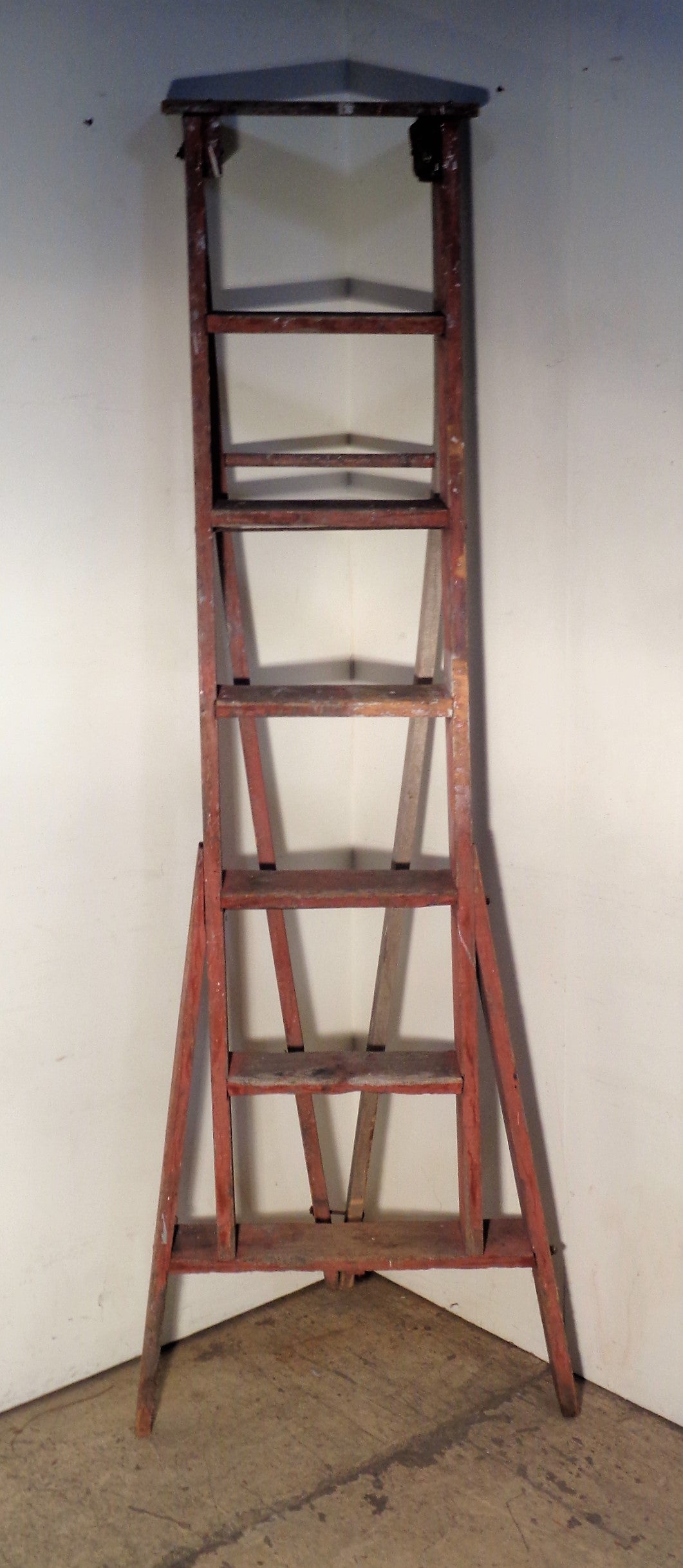  Antique A Frame Apple Orchard Ladder Original Red Paint For Sale 1