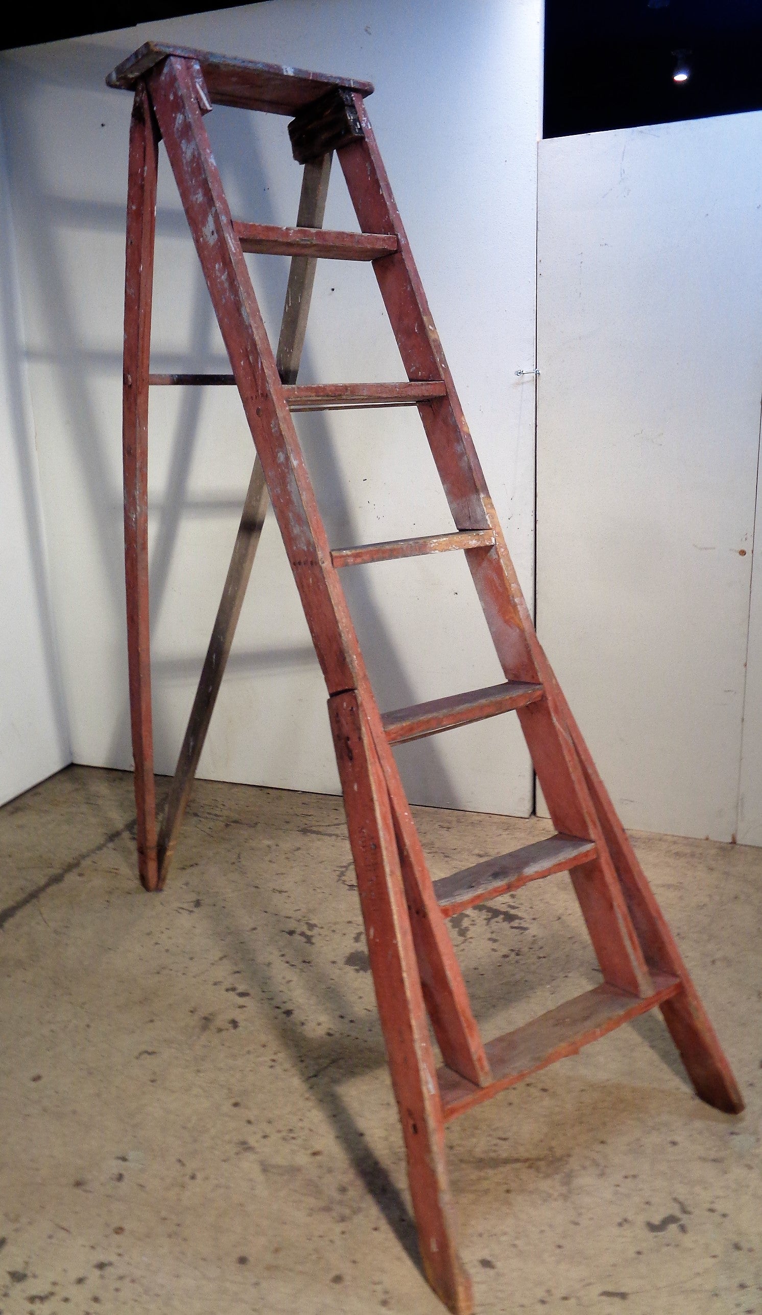  Antique A Frame Apple Orchard Ladder Original Red Paint For Sale 4