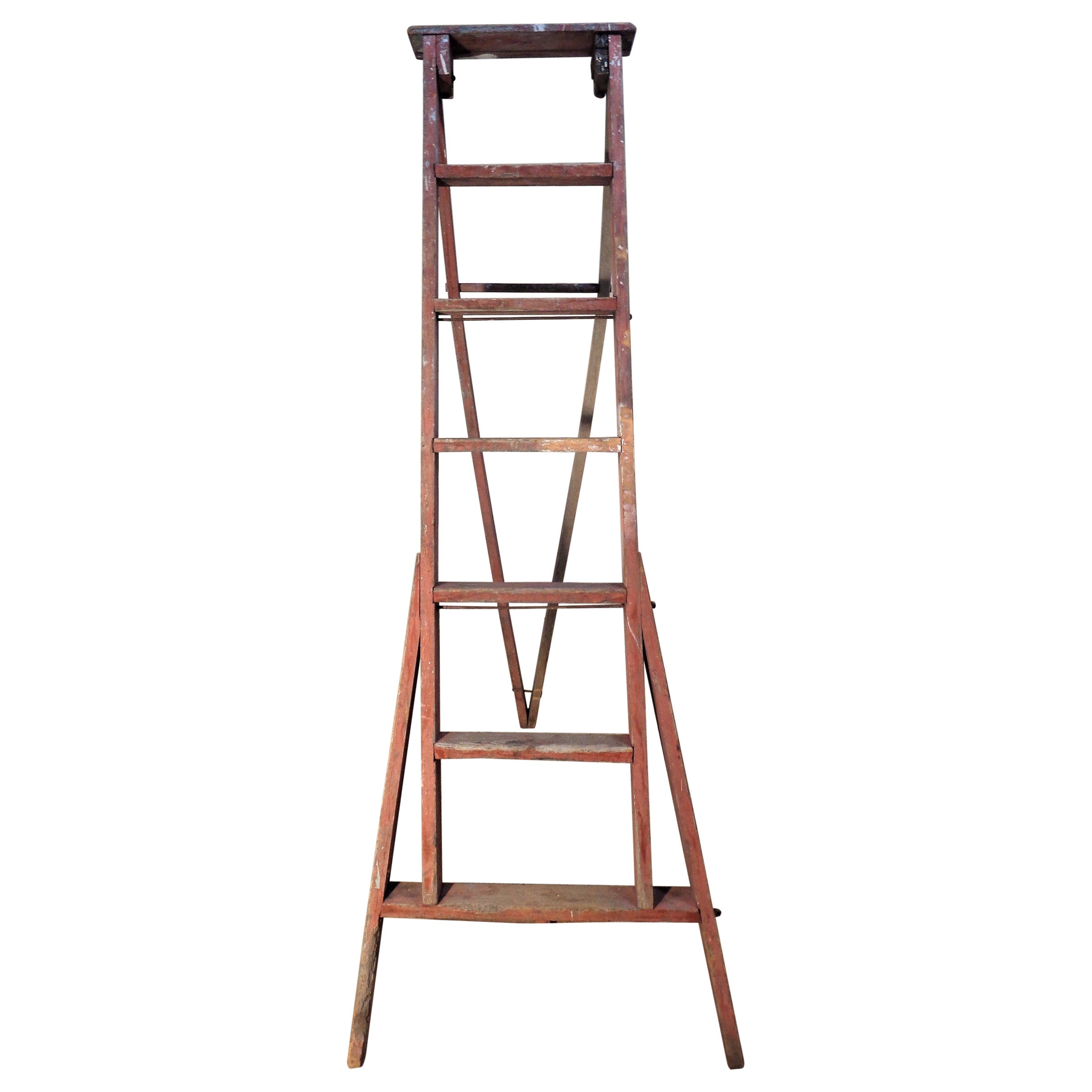 Antique A Frame Apple Orchard Ladder Original Red Paint