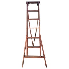 Antique A Frame Apple Orchard Ladder Original Red Paint