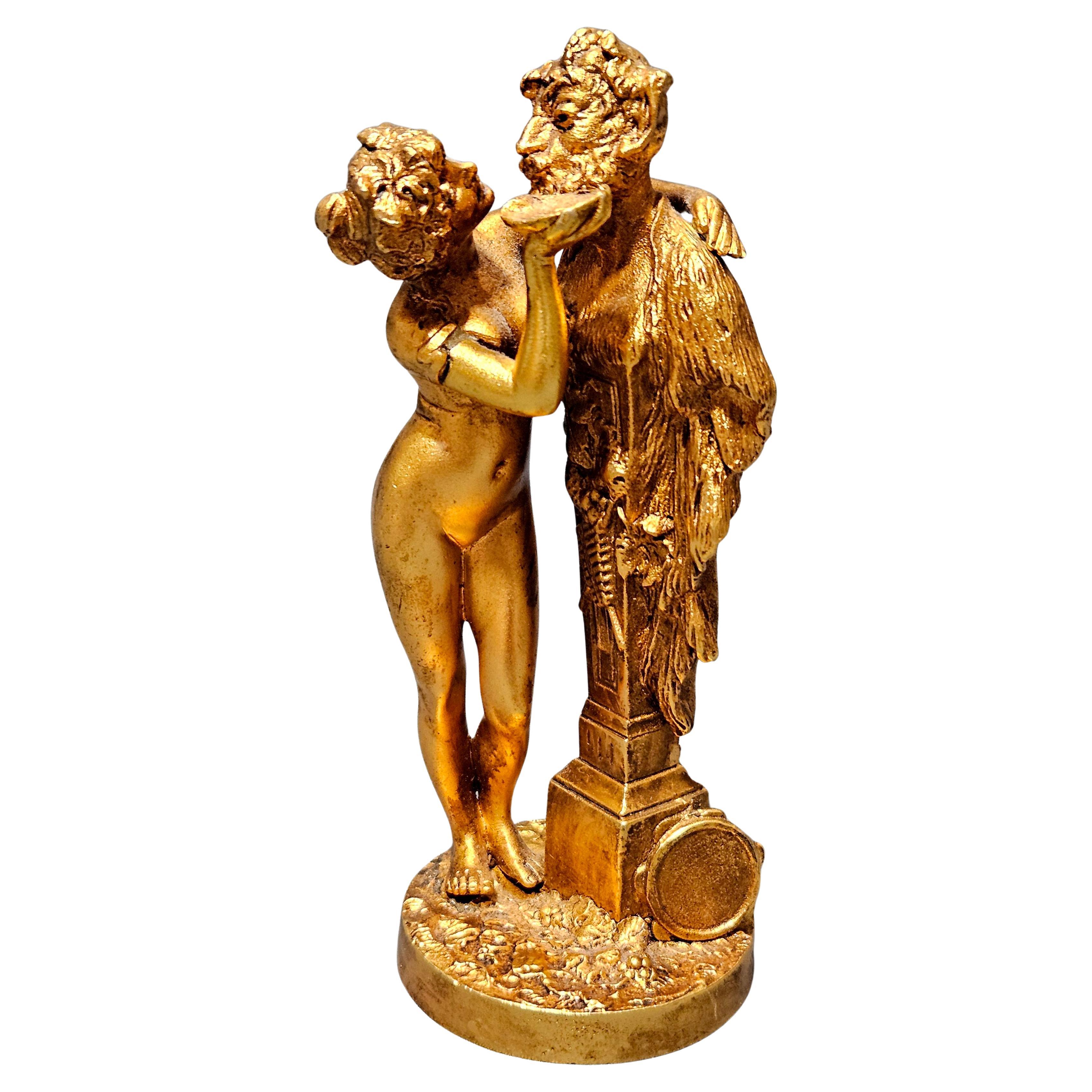 Antique A Gilt Bronze Figure of A Nymph Bringing Bacchus to Life For Sale