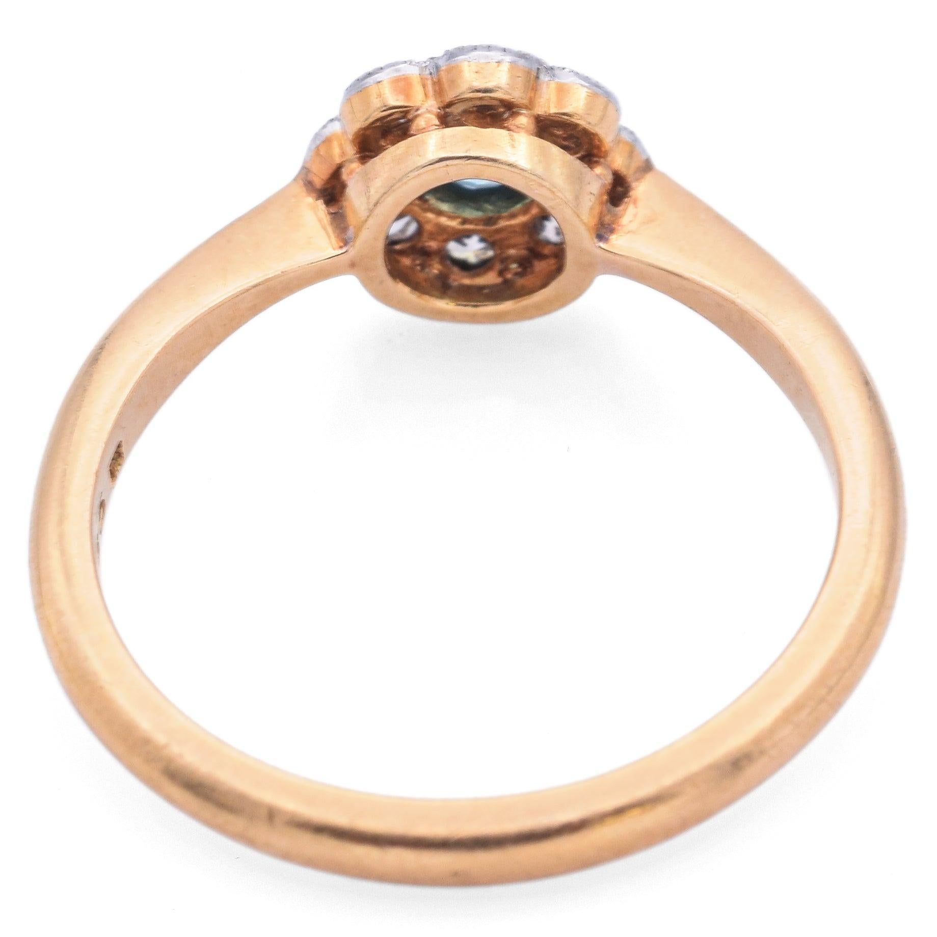 Antike A H signiert 18K Gelbgold Platin Blau Zirkon Diamant Ring Damen im Angebot