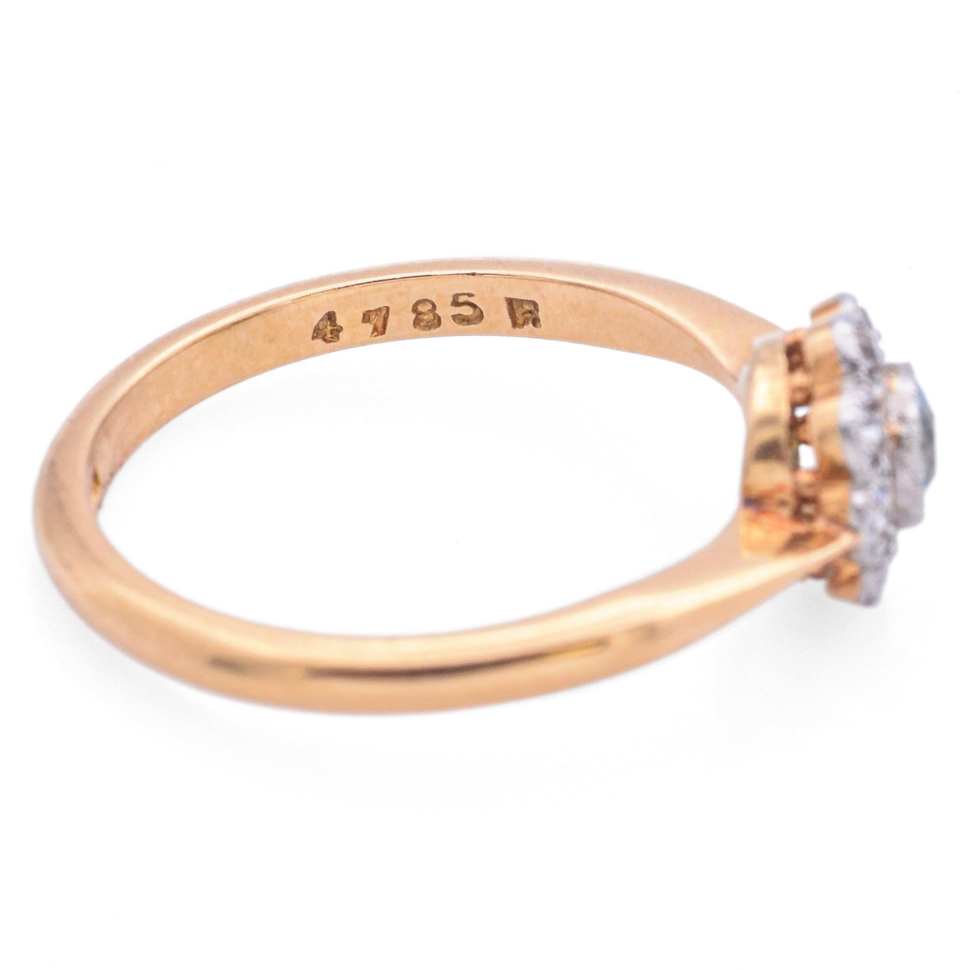 Antike A H signiert 18K Gelbgold Platin Blau Zirkon Diamant Ring im Angebot 2
