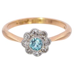 Antike A H signiert 18K Gelbgold Platin Blau Zirkon Diamant Ring