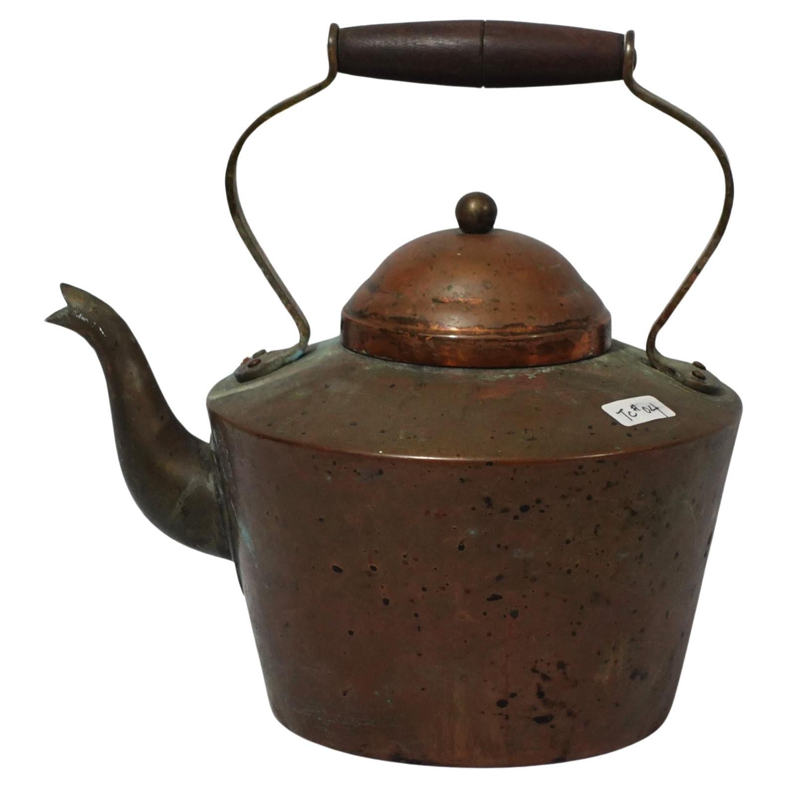 Antique A Heavy English Copper Tea Kettle, TC#04 For Sale
