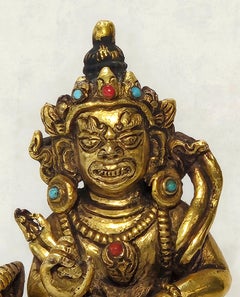 Antique A Sino-Tibetan Gilt Bronze Figure on Hardwood Stand, 18th Century