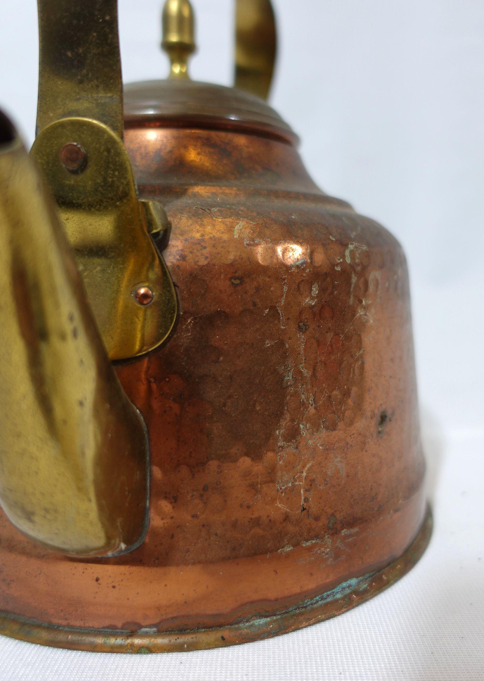 Antique A India Copper/Brass Tea Kettle, TC#13 In Good Condition For Sale In Norton, MA