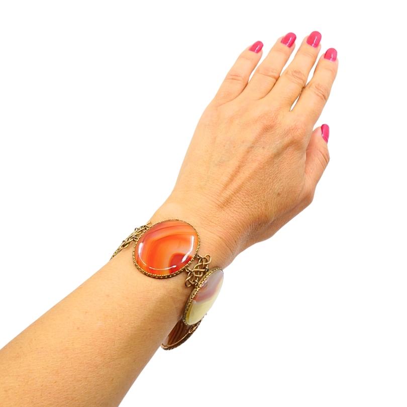 Pulsera antigua de ágata escocesa A & J. Smith Aberdeen de oro de 9 quilates Cabujón en venta