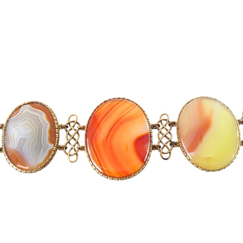 De las mujeres Pulsera antigua de ágata escocesa A & J. Smith Aberdeen de oro de 9 quilates en venta