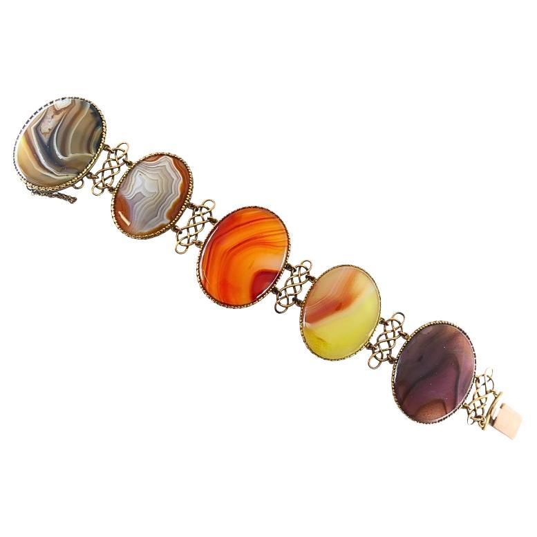 Pulsera antigua de ágata escocesa A & J. Smith Aberdeen de oro de 9 quilates en venta