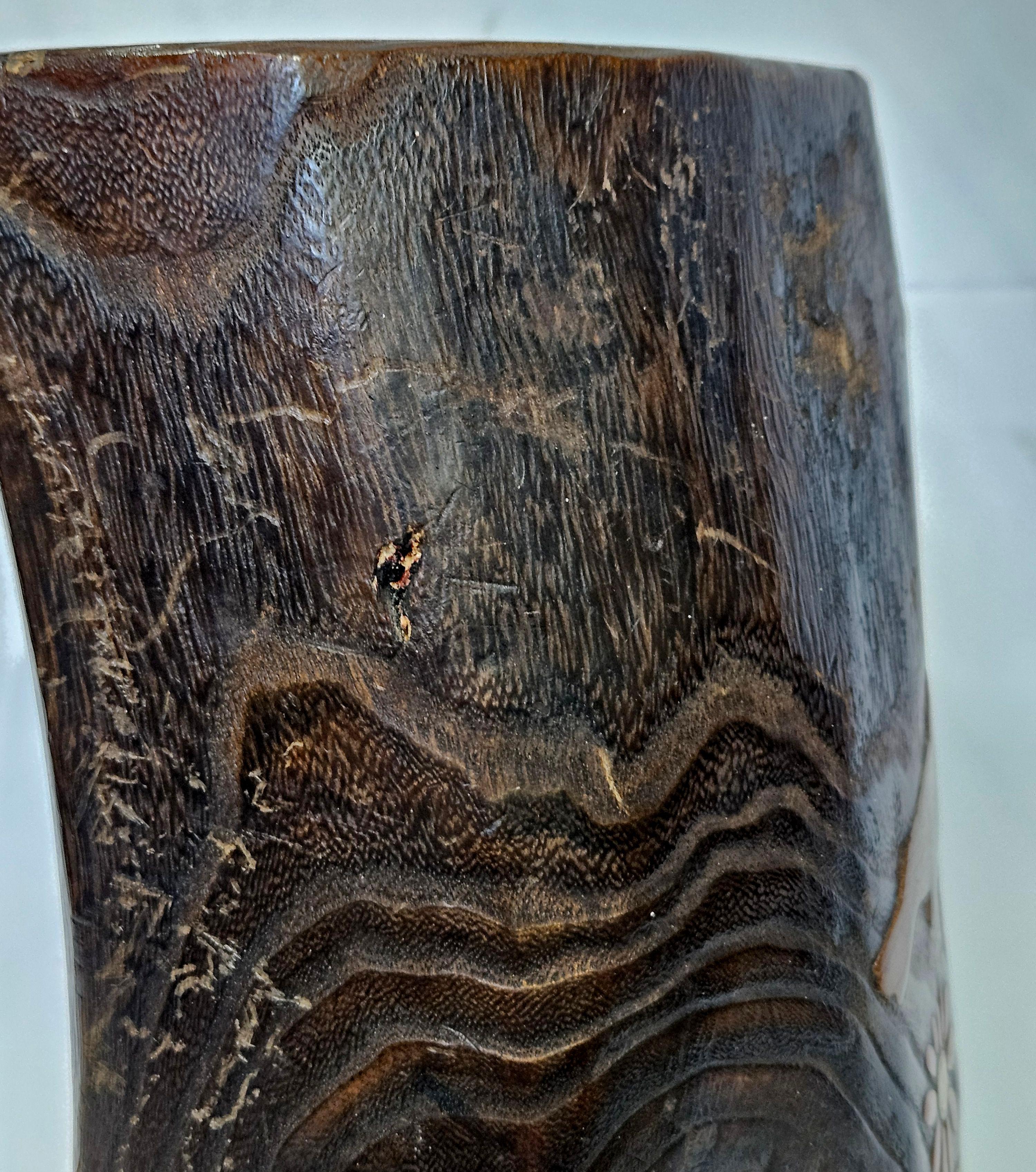 Copper Antique A Japanese Lacquer Decorated Elm Ikebana Vase For Sale