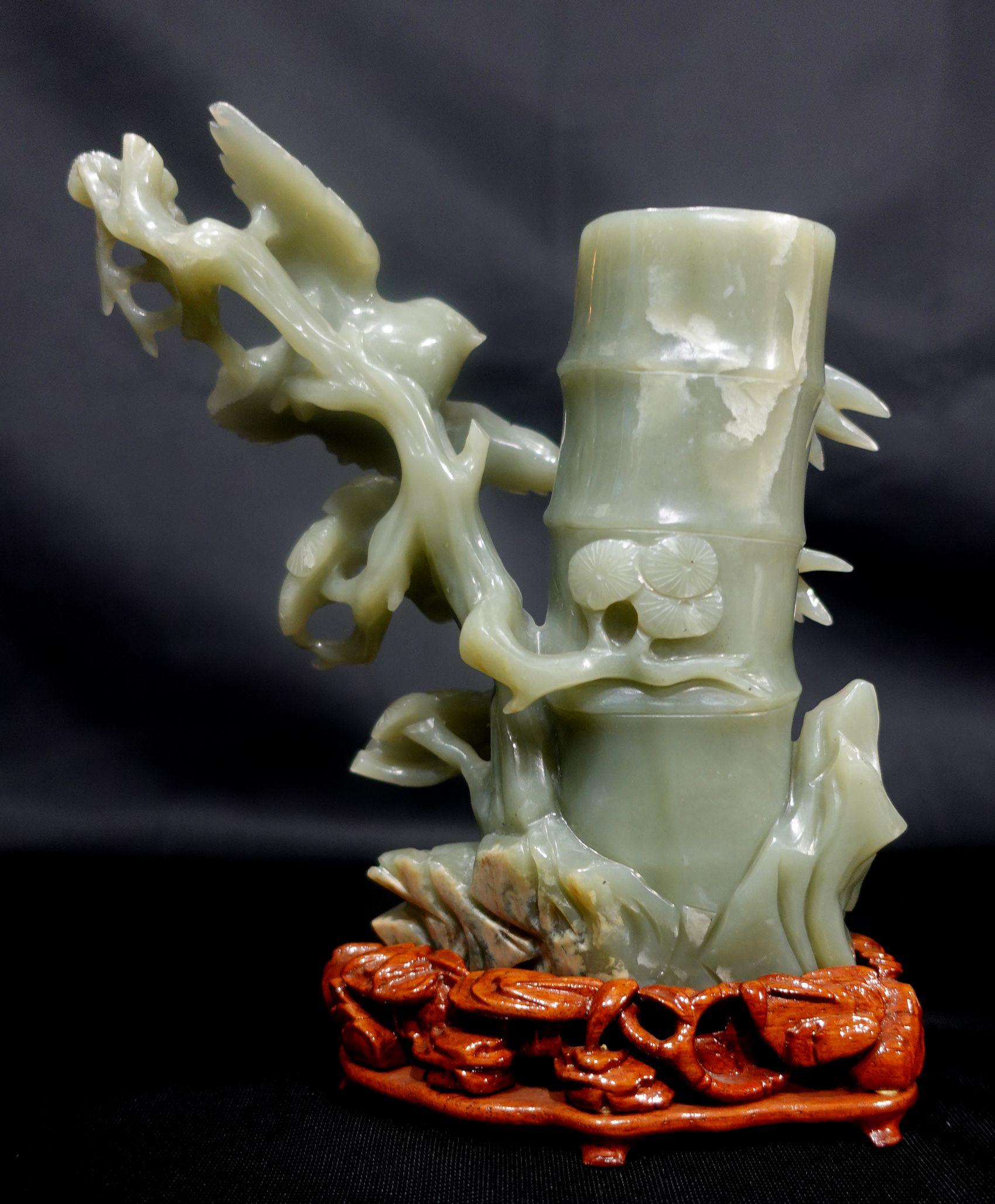 Antike Eine große chinesische geschnitzt Hetain Jade Blume Vase w / Stand und Box im Angebot 4