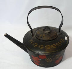 Antique A  Large English Farm House Style Painted Metal Tea Kettle, TC#10