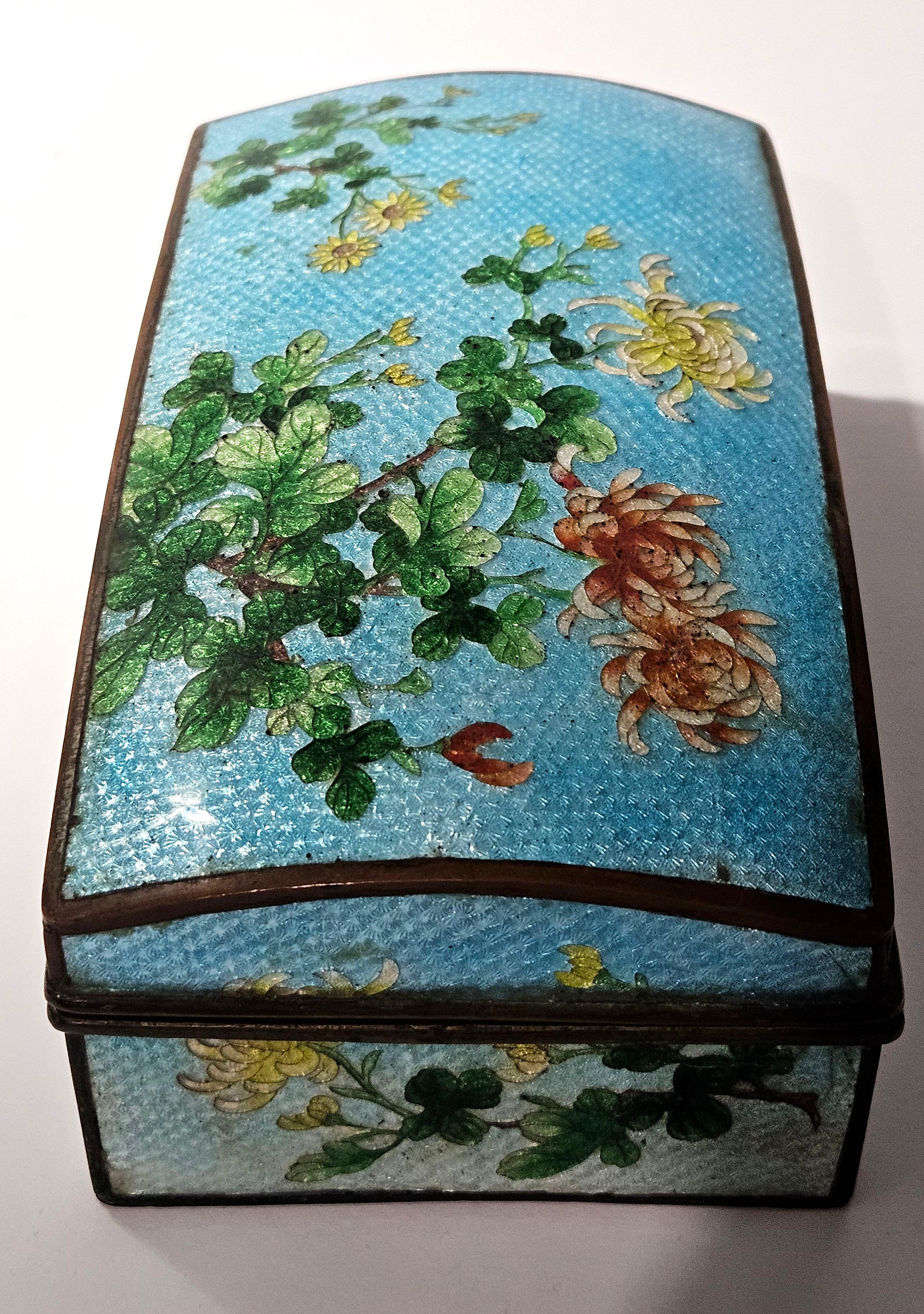 Antique A Large Ginbari Cloisonne Rectangular Lidded Box, Meiji Period For Sale 3