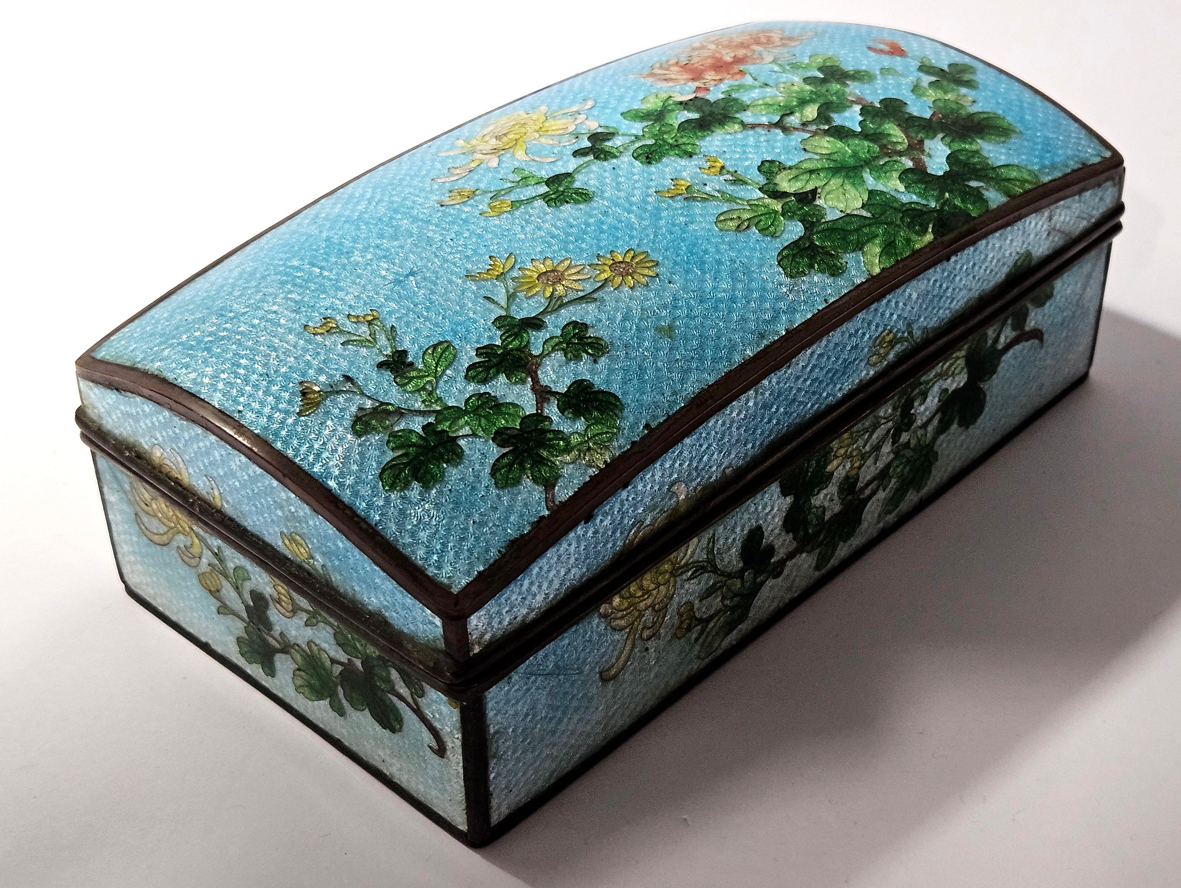 Antique A Large Ginbari Cloisonne Rectangular Lidded Box, Meiji Period For Sale 6