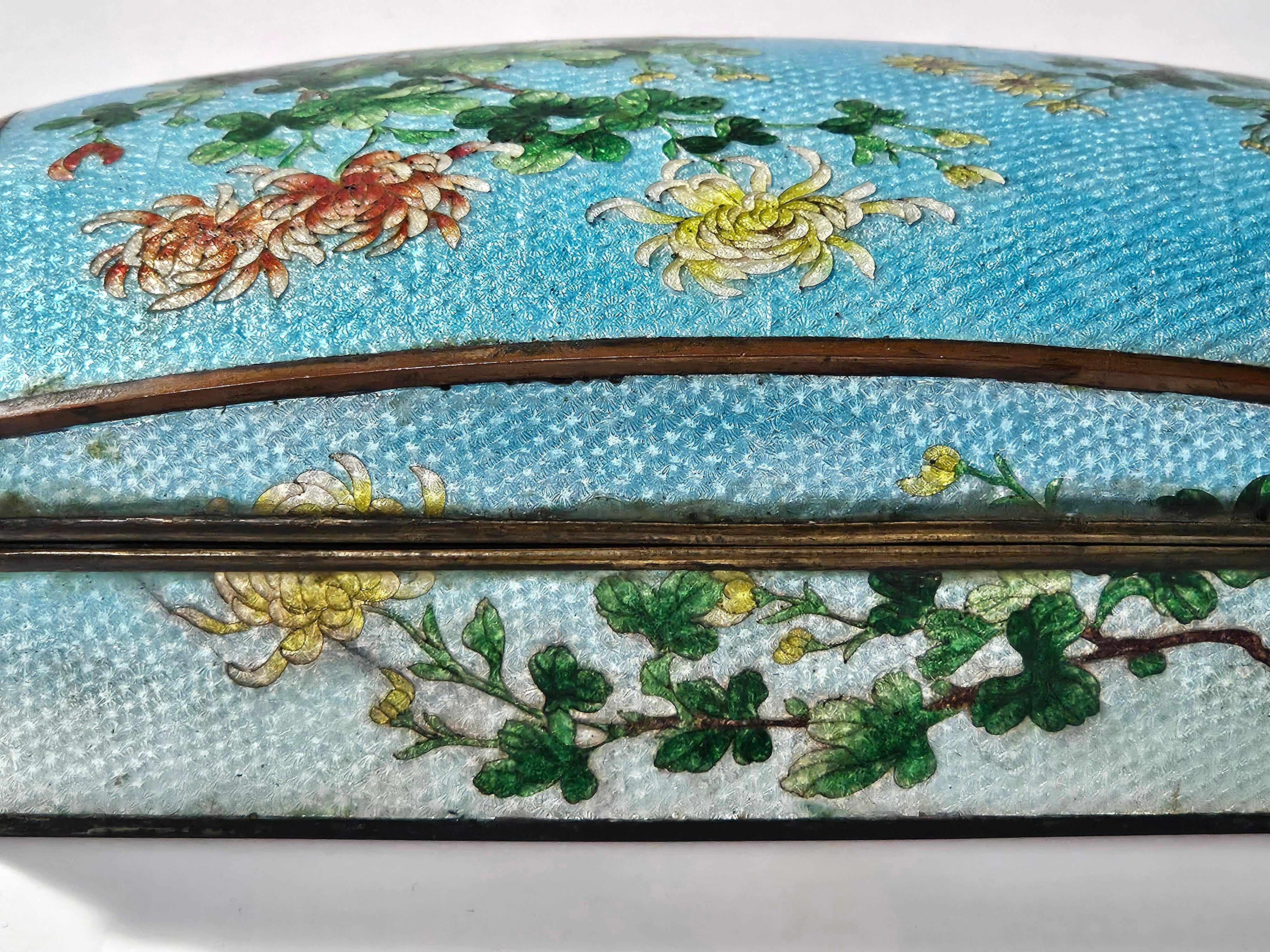 Chinese Antique A Large Ginbari Cloisonne Rectangular Lidded Box, Meiji Period For Sale