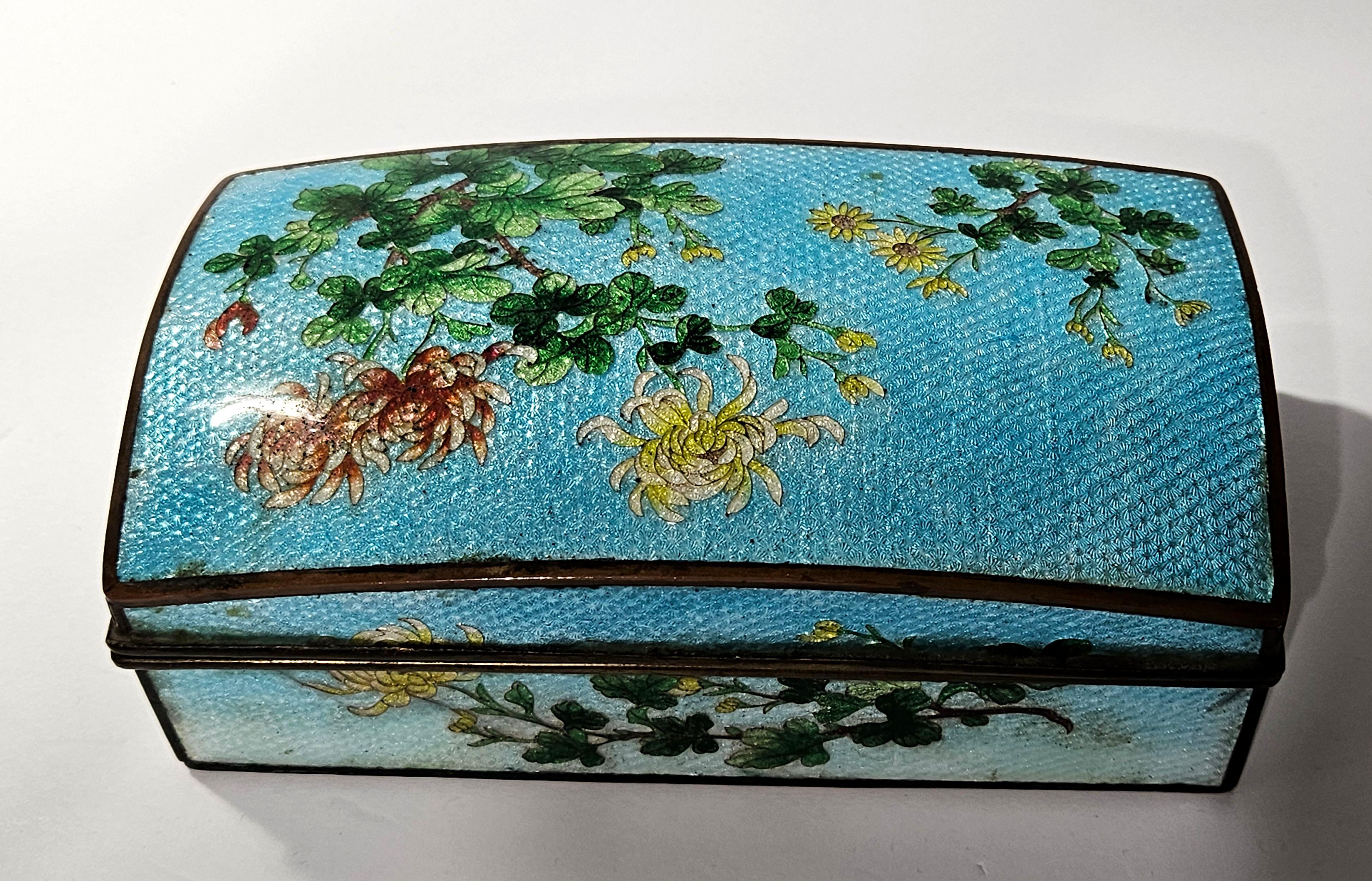 Antique A Large Ginbari Cloisonne Rectangular Lidded Box, Meiji Period In Good Condition For Sale In Norton, MA