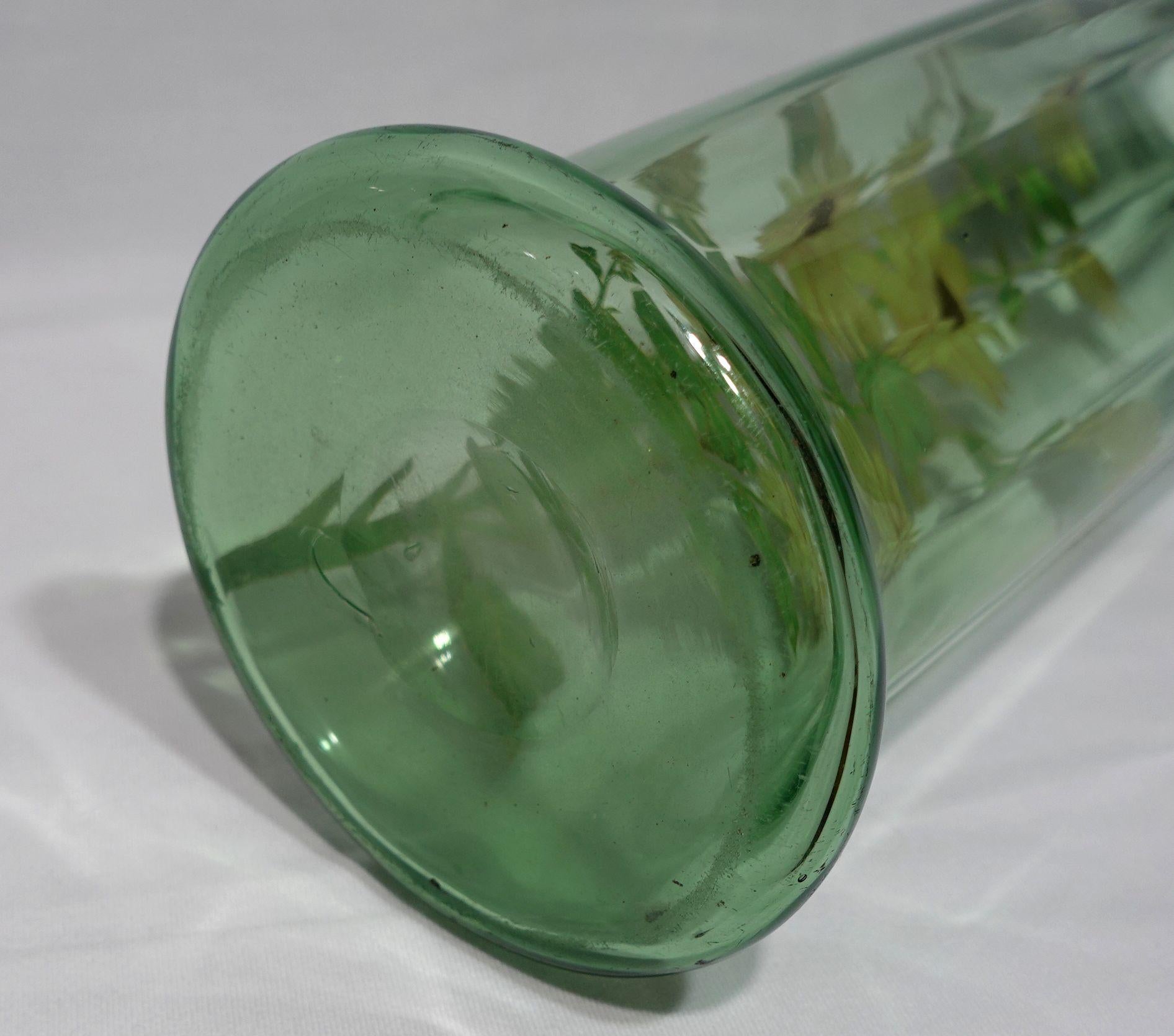 Glass Antique A Large Green Mont Joye Enamel art glass Vase For Sale