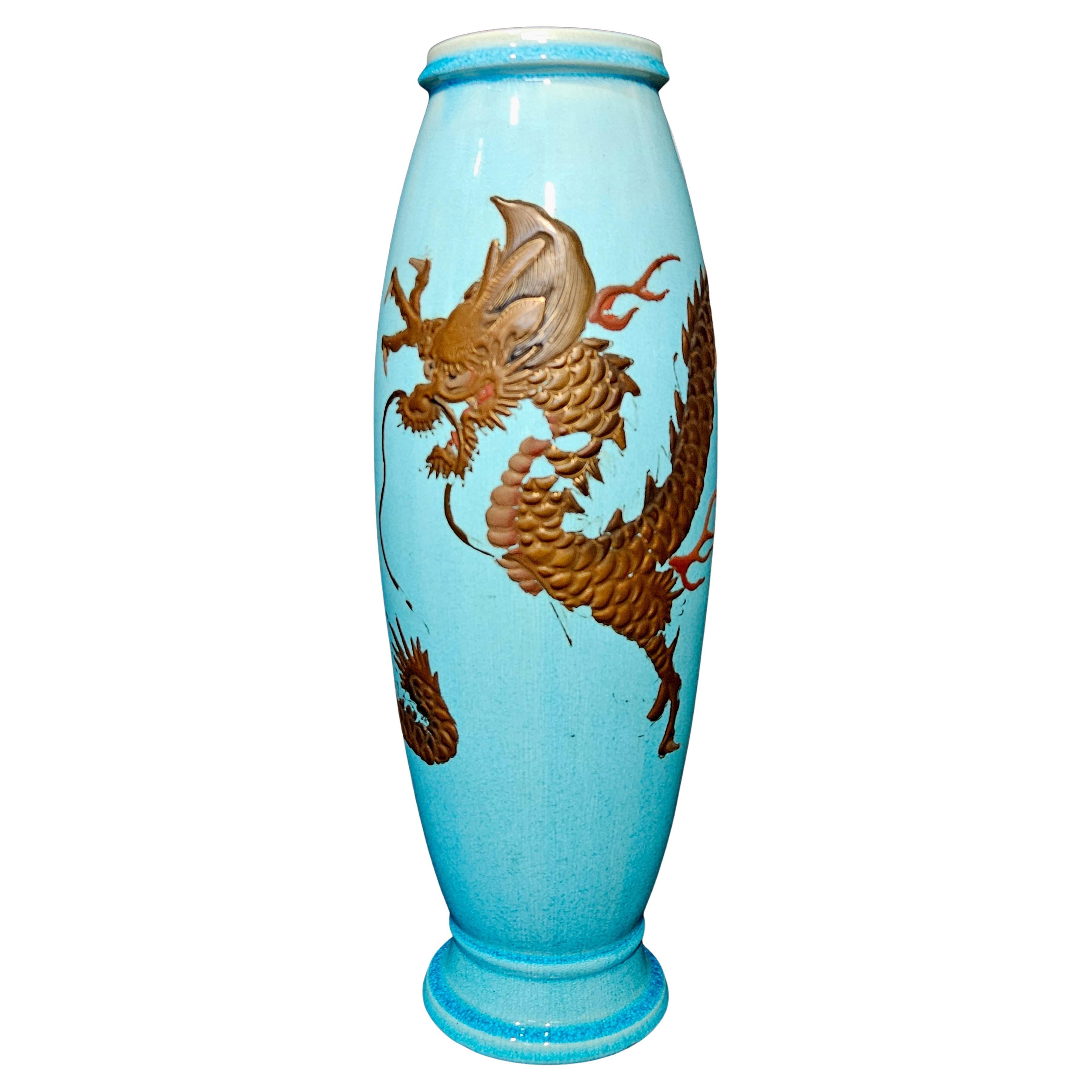 Antique A Large Japanese Awaji Pottery Dragon Vase