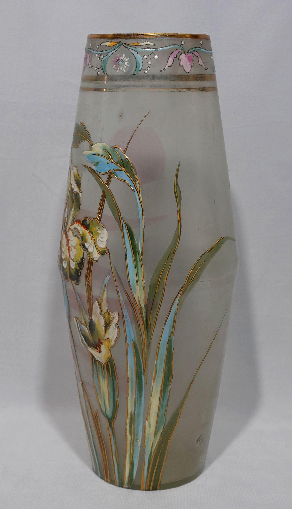 Antique A Large Mont Joye Enamel art glass Vase For Sale 2