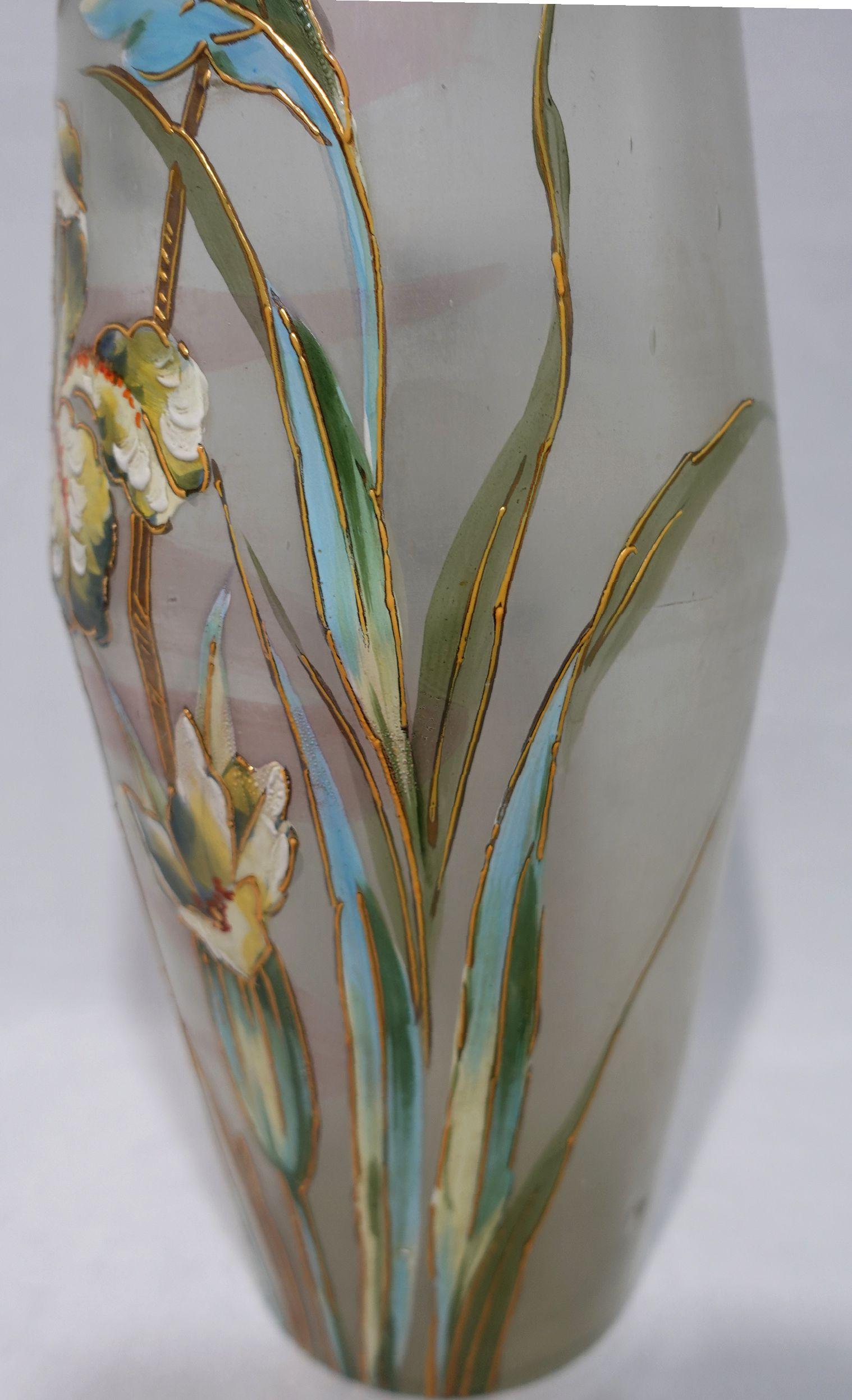 Antique A Large Mont Joye Enamel art glass Vase For Sale 3