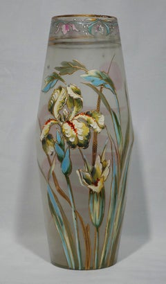 Antique A Large Mont Joye Enamel art glass Vase