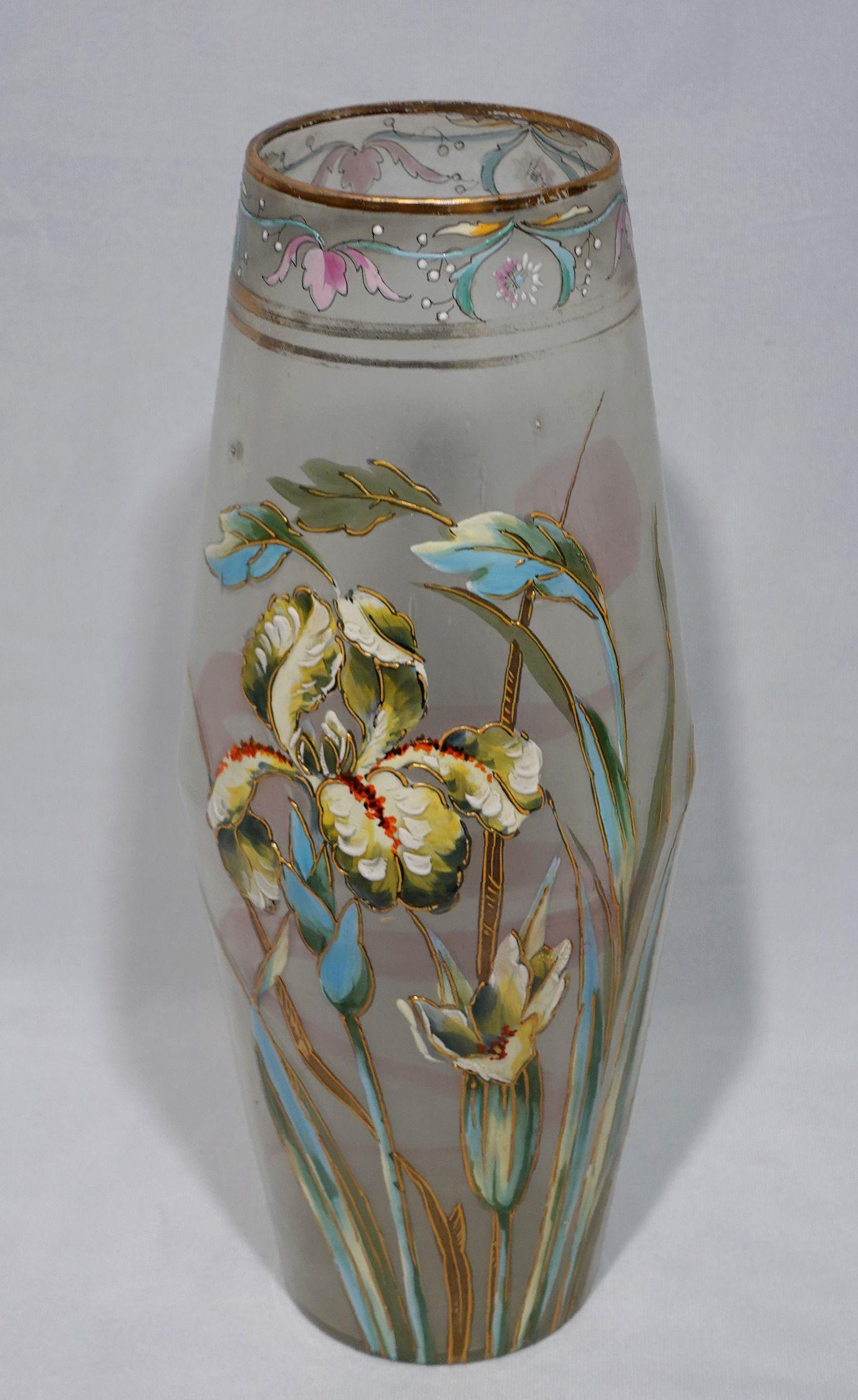 Art Nouveau Antique A Large Mont Joye Enamel art glass Vase For Sale