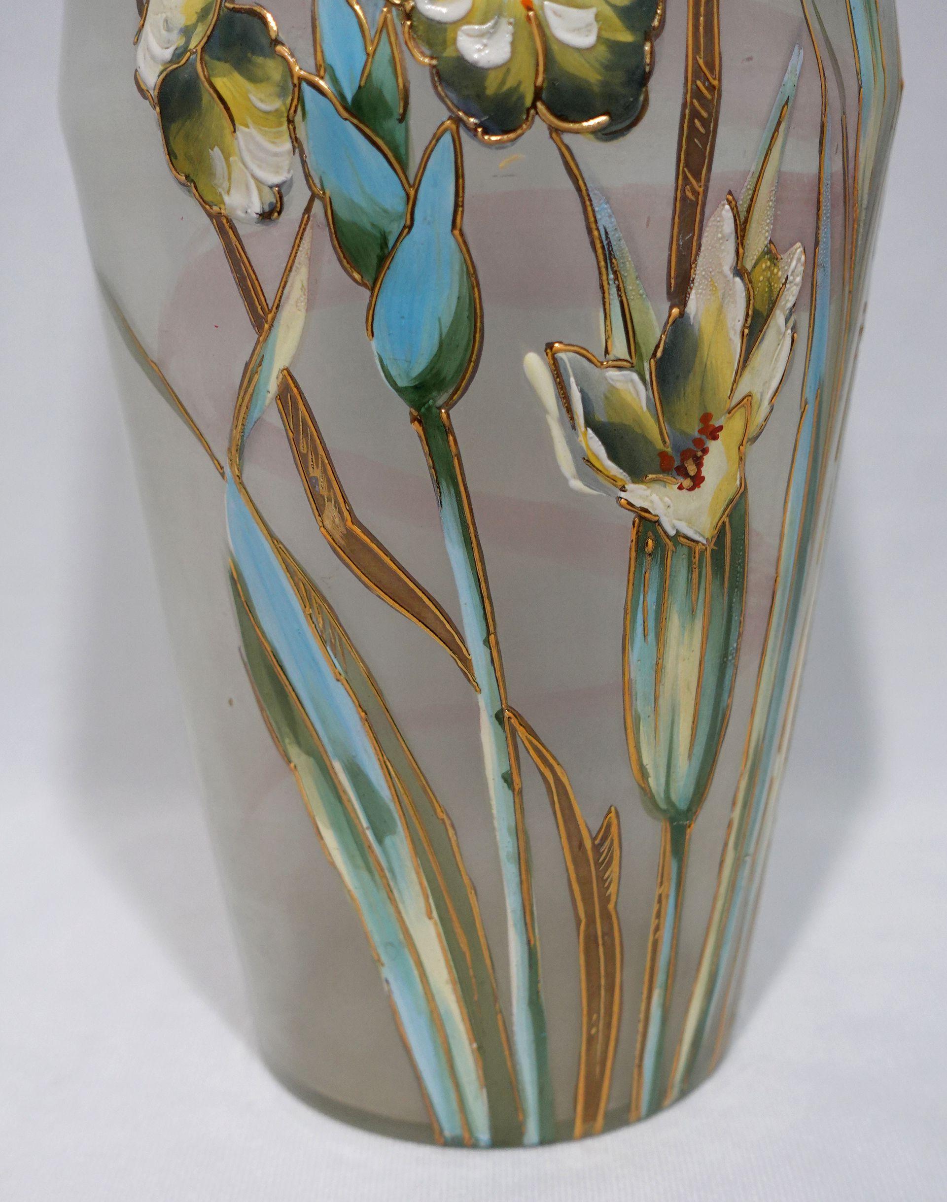Antique A Large Mont Joye Enamel art glass Vase For Sale 1