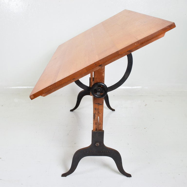 1940's Architect's Drafting Table - Midcentury Wooden and Iron Metal Base