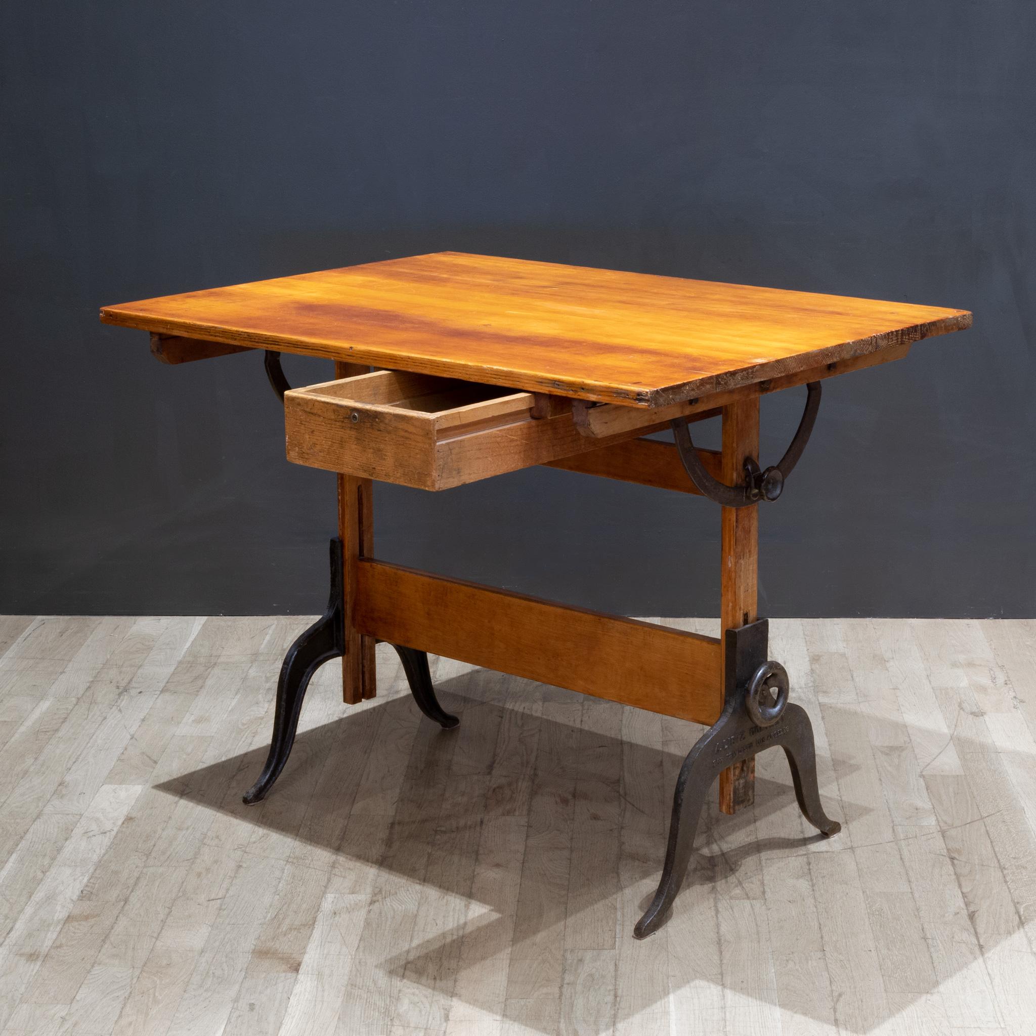 Antique A. Lietz Co. Drafting Table with Drawer c.1930 For Sale at 1stDibs
