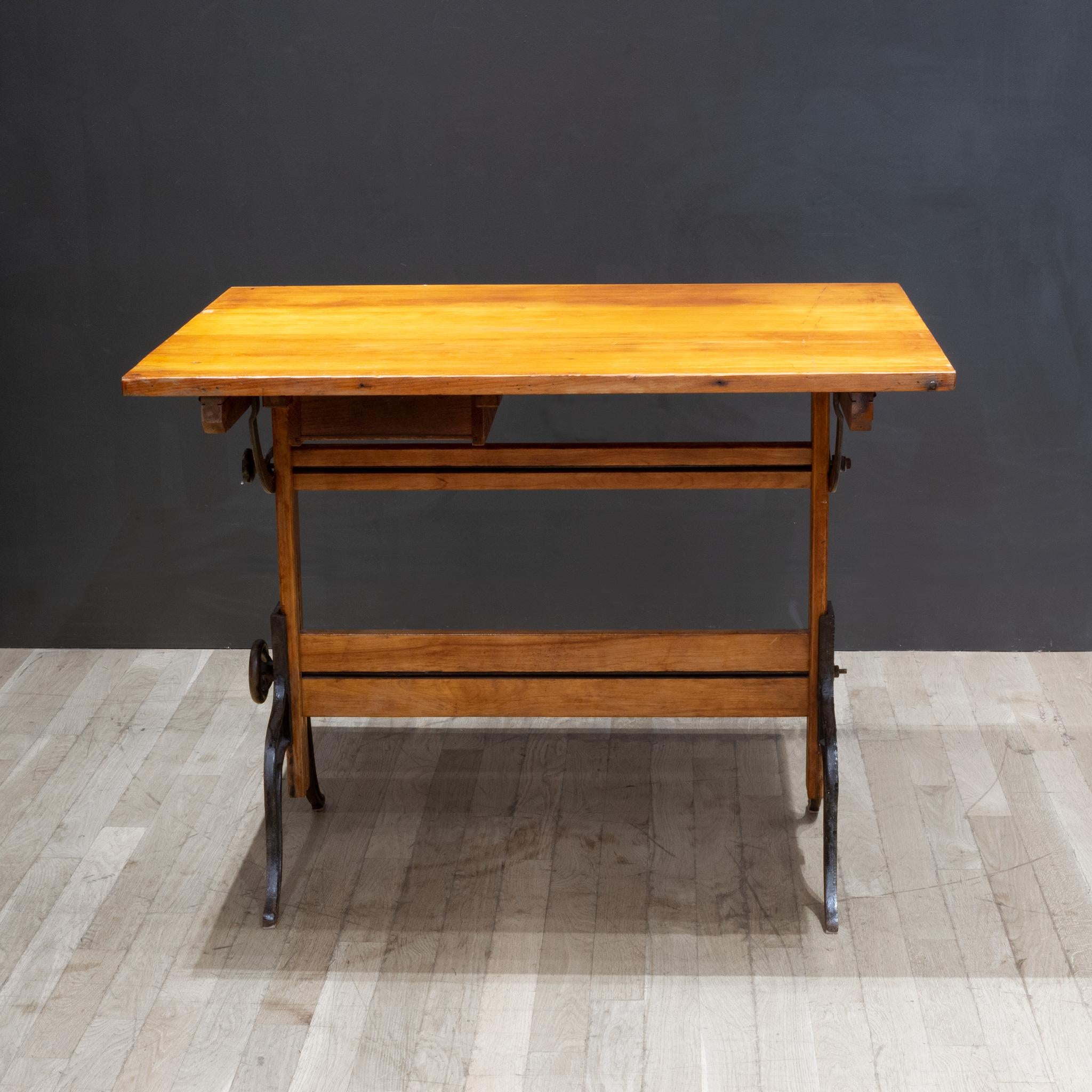 Industrial Antique A. Lietz Co. Drafting Table with Drawer c.1930