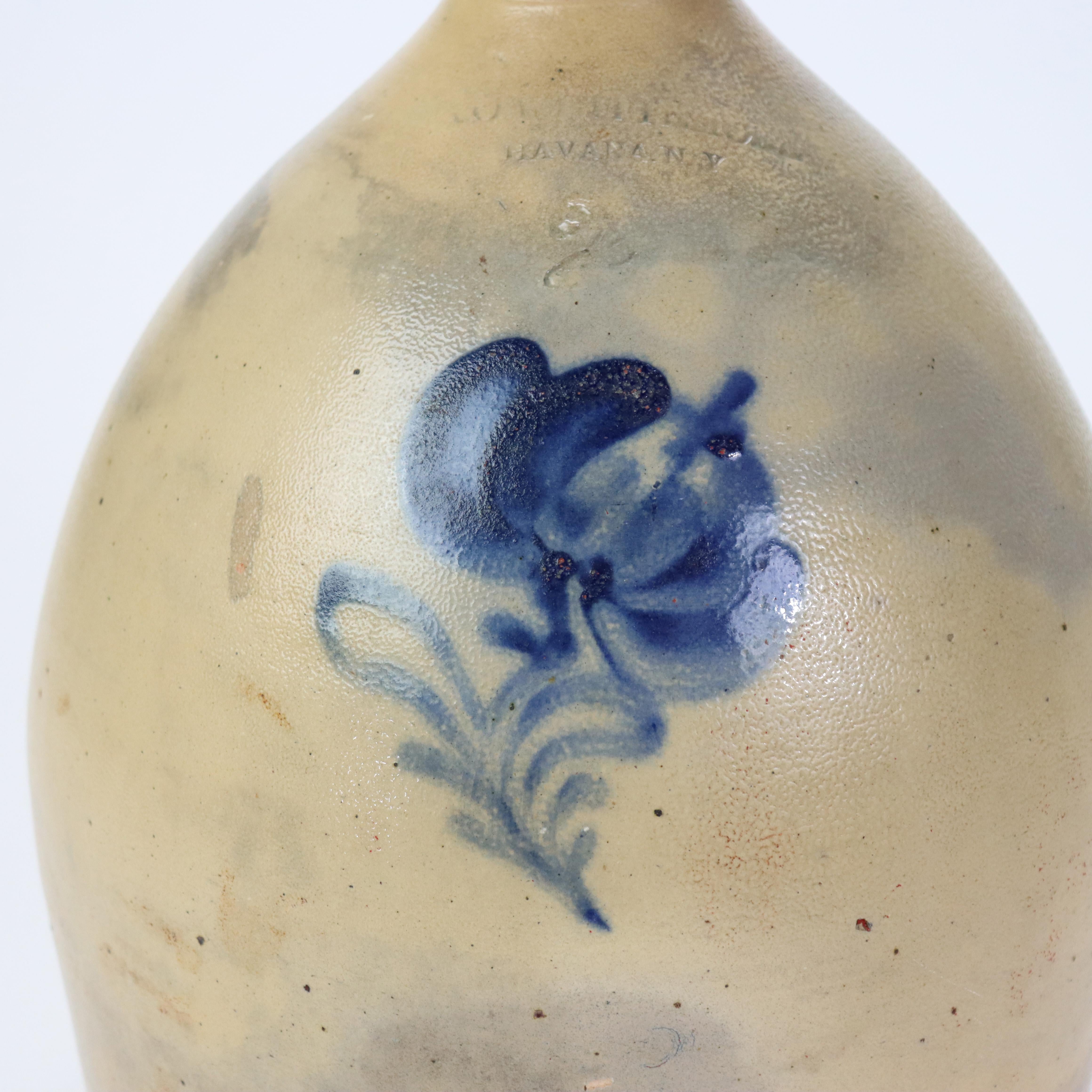 Ancienne cruche en grès décoré bleu de A. O. Whitemore, Havana NY, vers 1890 en vente 8