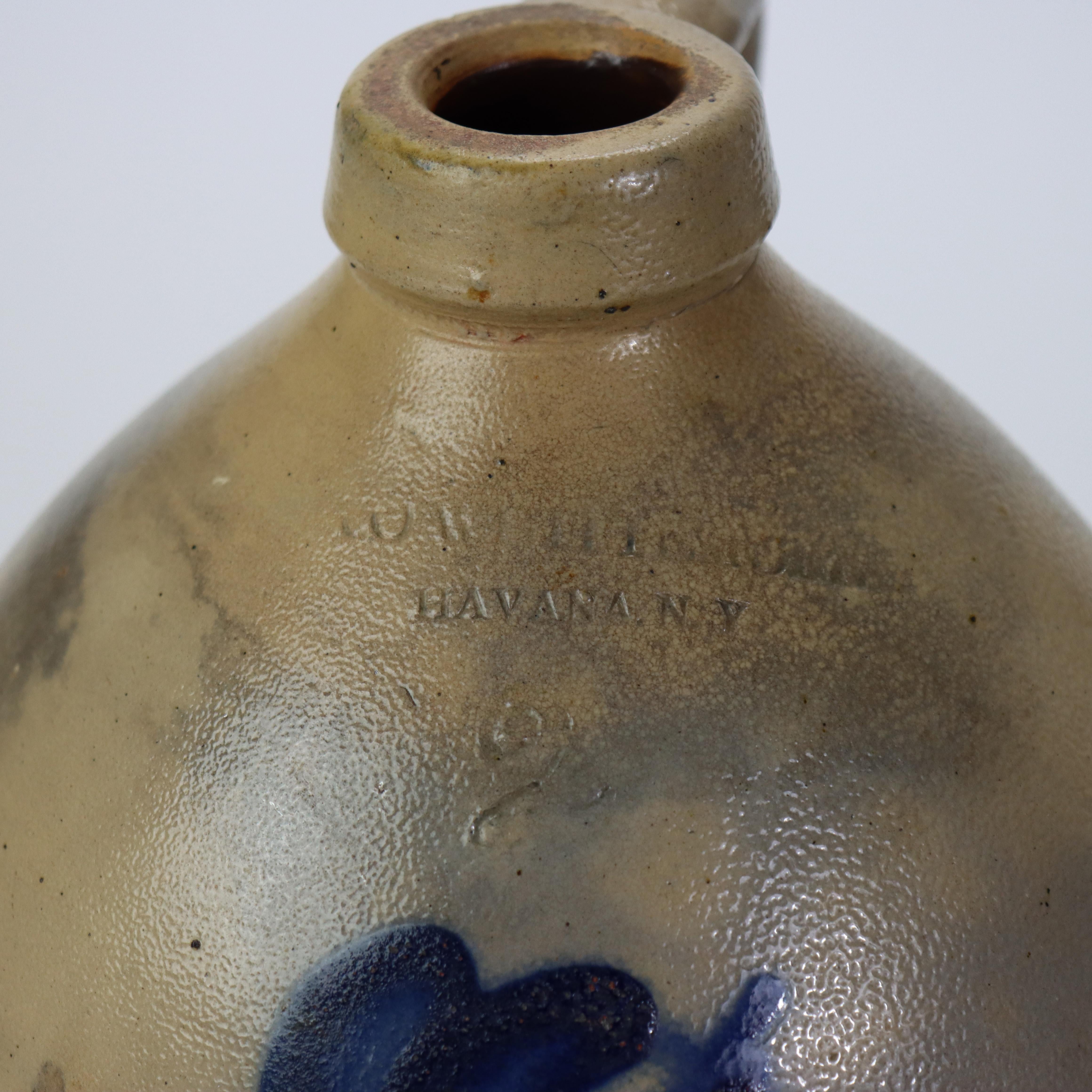 Ancienne cruche en grès décoré bleu de A. O. Whitemore, Havana NY, vers 1890 en vente 9