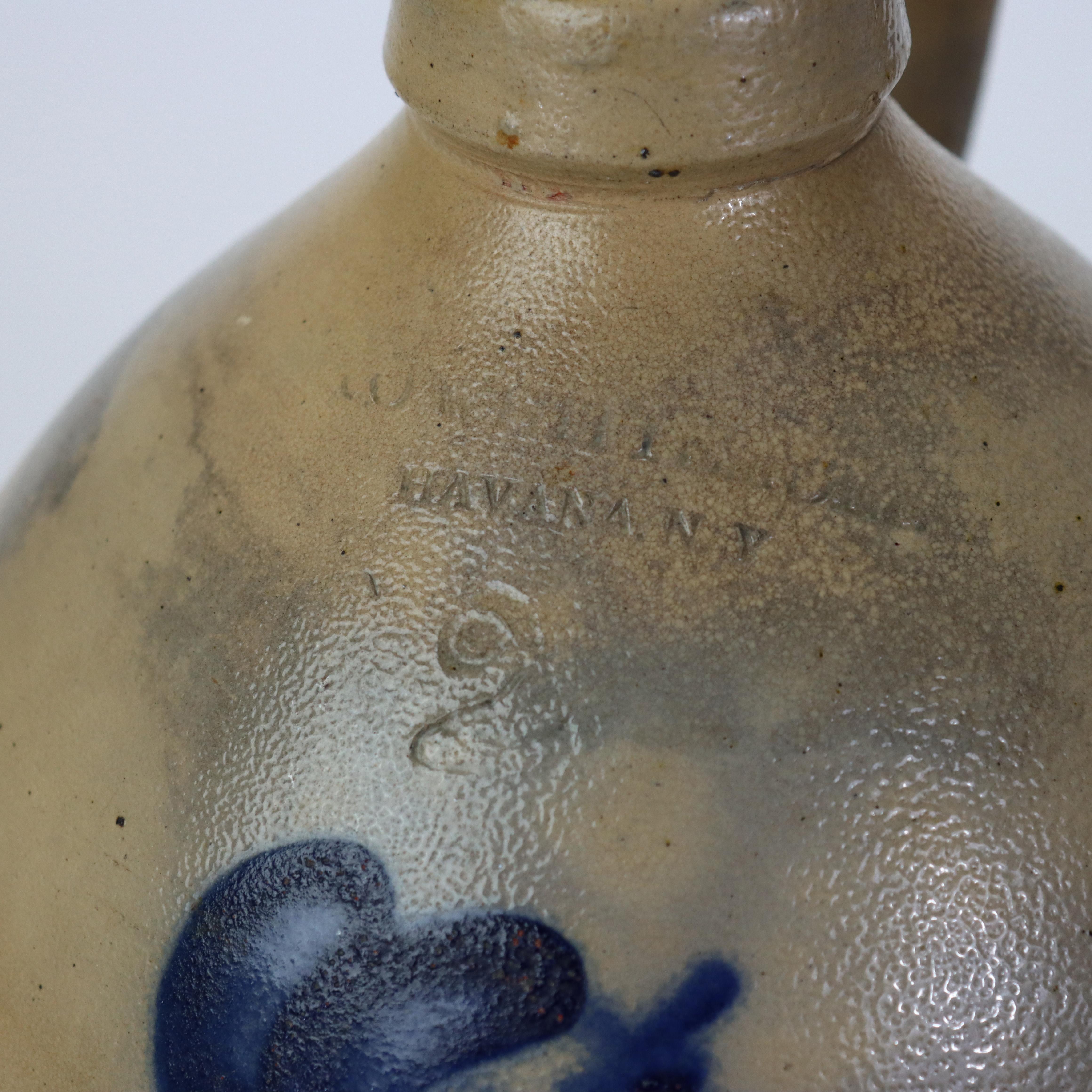 XIXe siècle Ancienne cruche en grès décoré bleu de A. O. Whitemore, Havana NY, vers 1890 en vente