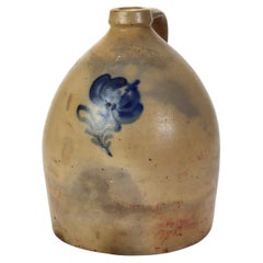 Ancienne cruche en grès décoré bleu de A. O. Whitemore, Havana NY, vers 1890