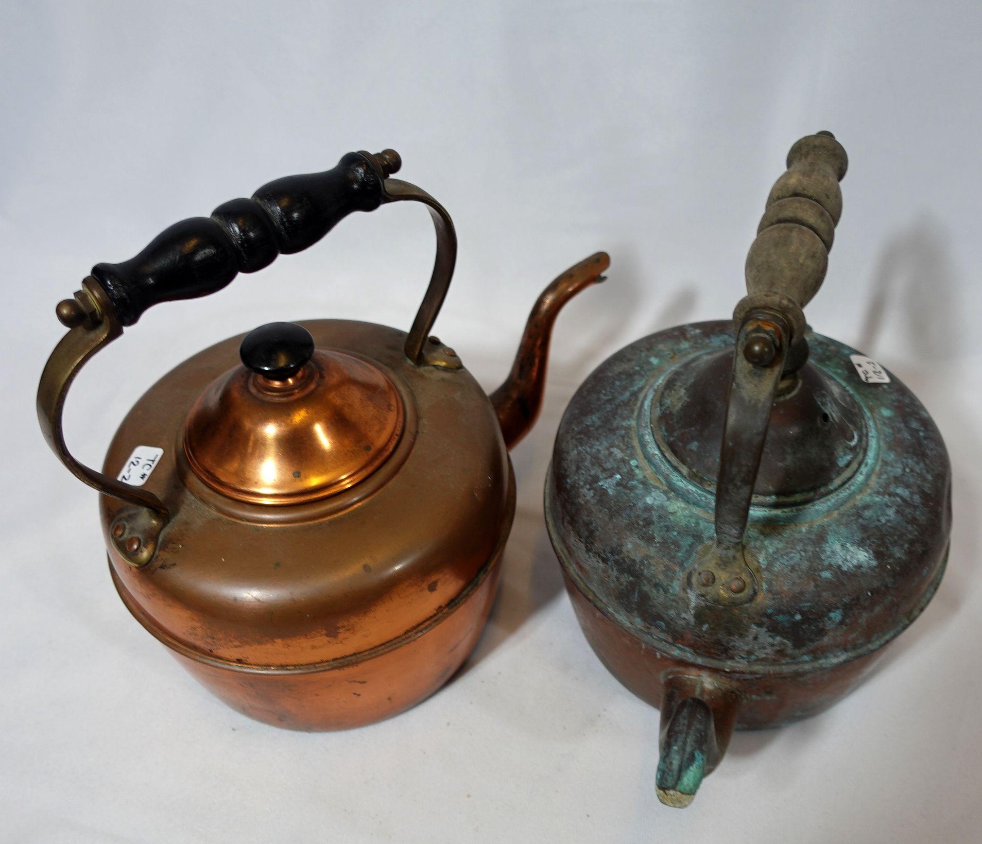 19th Century Antique A  Pair English Copper Tea Kettles, TC#12-1 & 2 For Sale