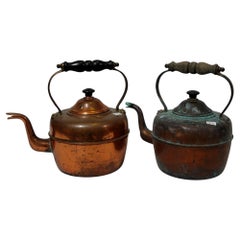 Antique A  Pair English Copper Tea Kettles, TC#12-1 & 2