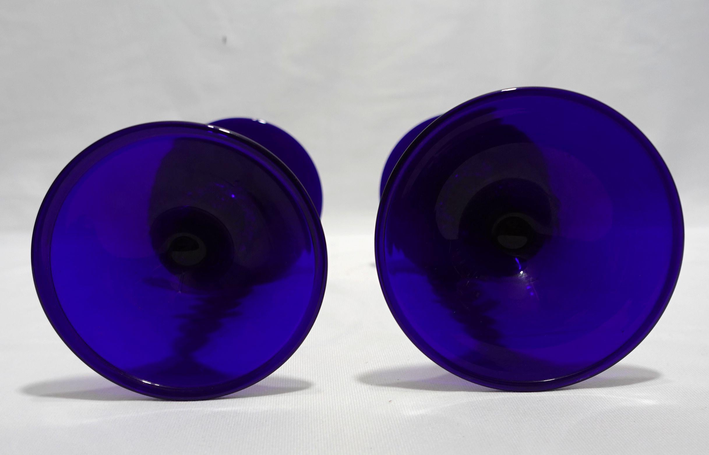 Antique A Pair of Blue Murano Glass Candle Sticks Signed For Sale 5
