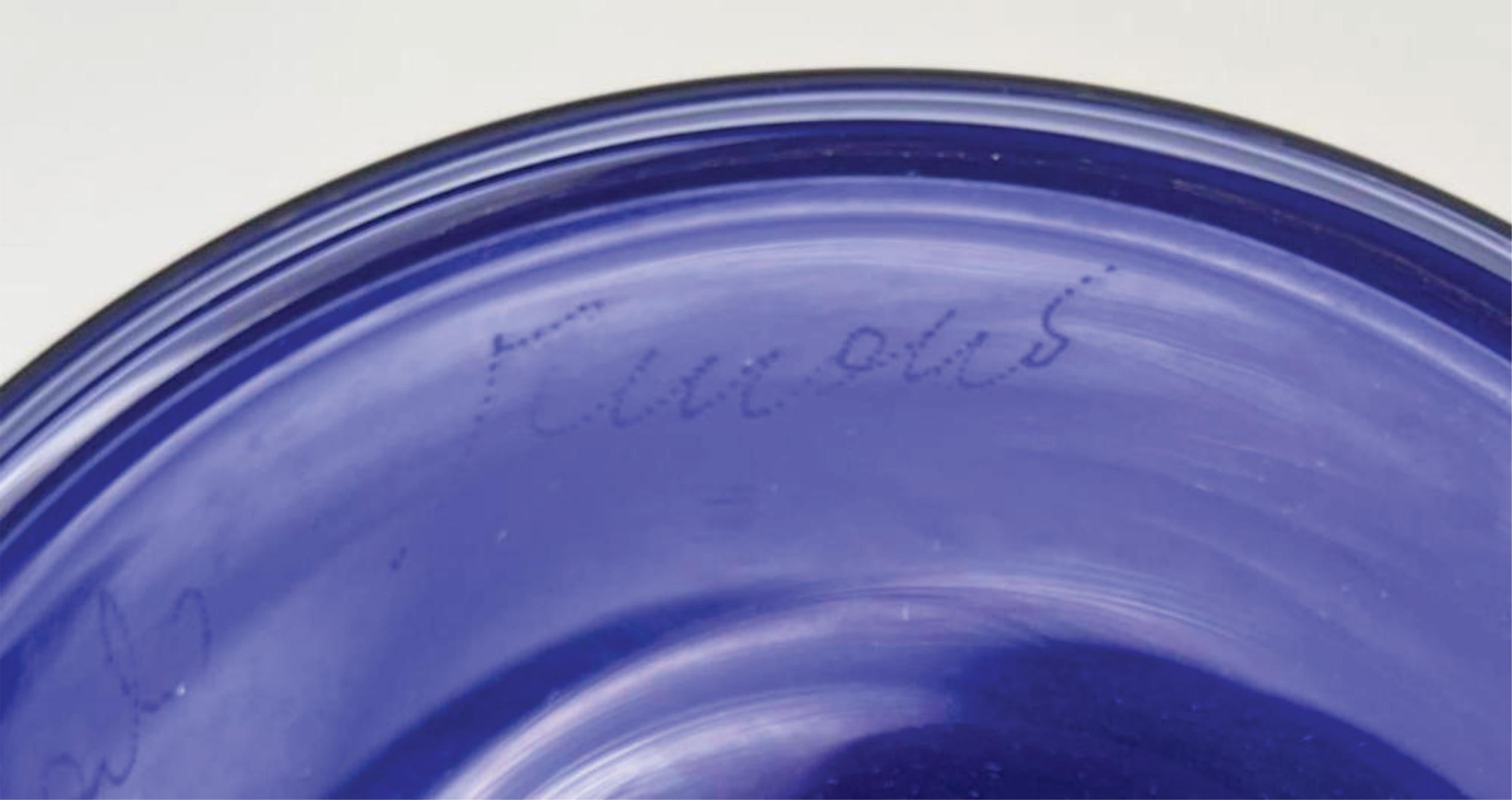 Antik Ein Paar blaue Murano Glas Candle Sticks Signiert im Angebot 7